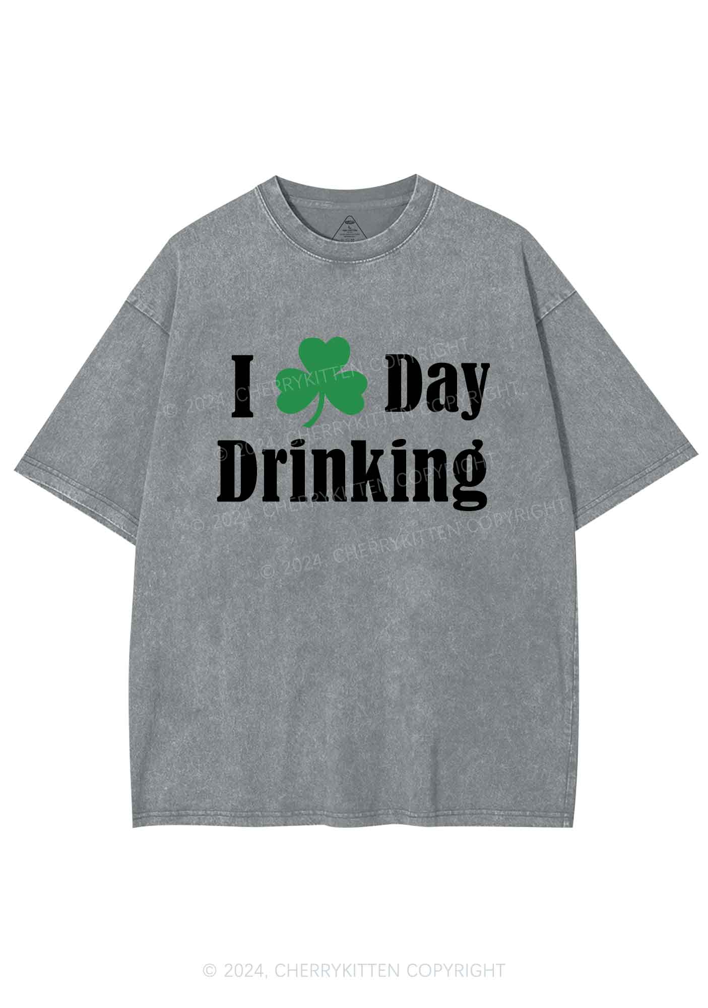 I Love Day Drinking St Patricks Y2K Washed Tee Cherrykitten - Image 9