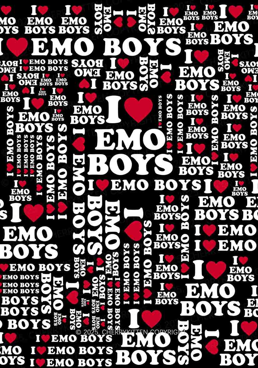 I Love Emo Boys Y2K Mesh Slip Dress With Scarf Set Cherrykitten - Image 2