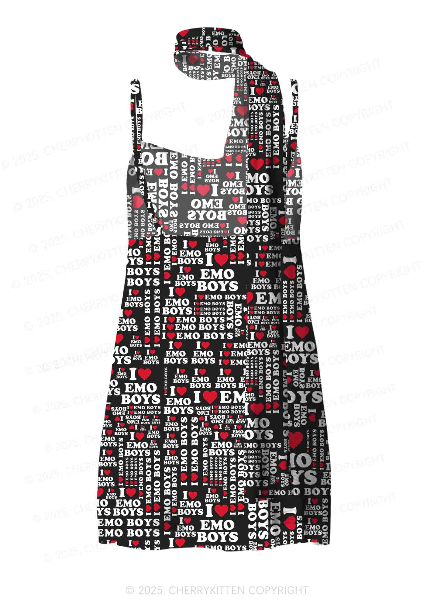 I Love Emo Boys Y2K Mesh Slip Dress With Scarf Set Cherrykitten - Image 3