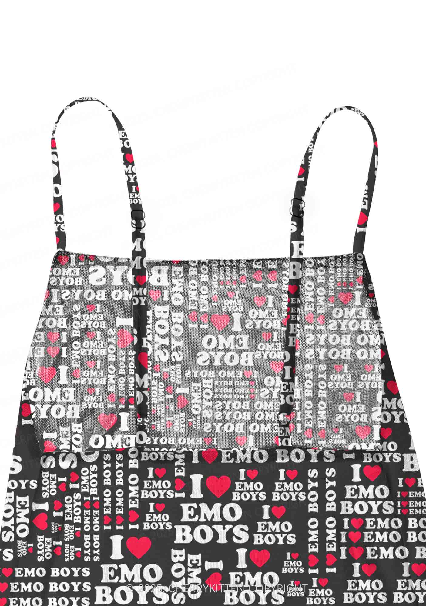 I Love Emo Boys Y2K Mesh Slip Dress With Scarf Set Cherrykitten - Image 5