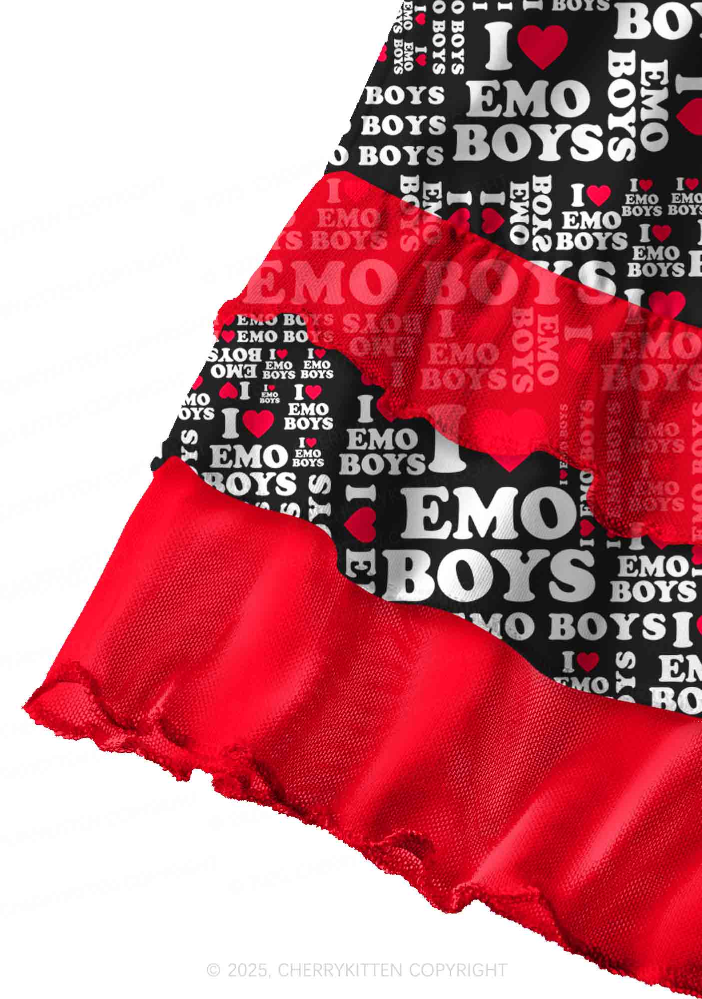 I Love Emo Boys Y2K Print Mini Layered Skirt Cherrykitten - Image 3