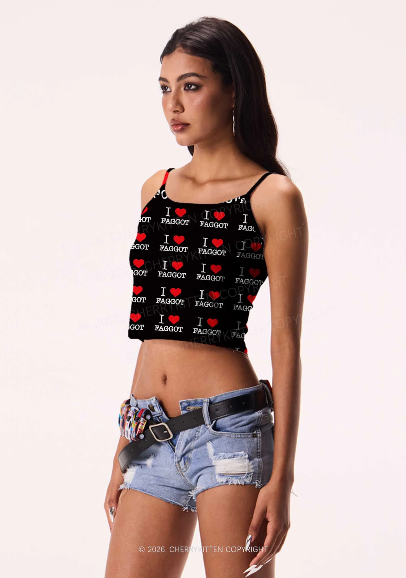 I Love Faggot Valentine's Day Y2K Print Cami Crop Top Cherrykitten - Image 3