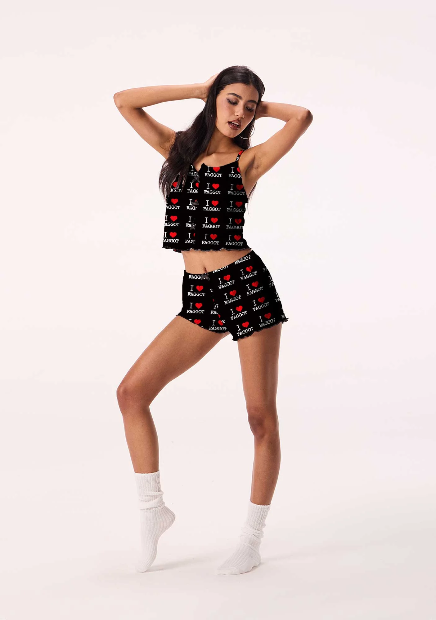I Love Faggot Valentine's Day Y2K Print Cami Shorts Pajama Set Cherrykitten - Image 3