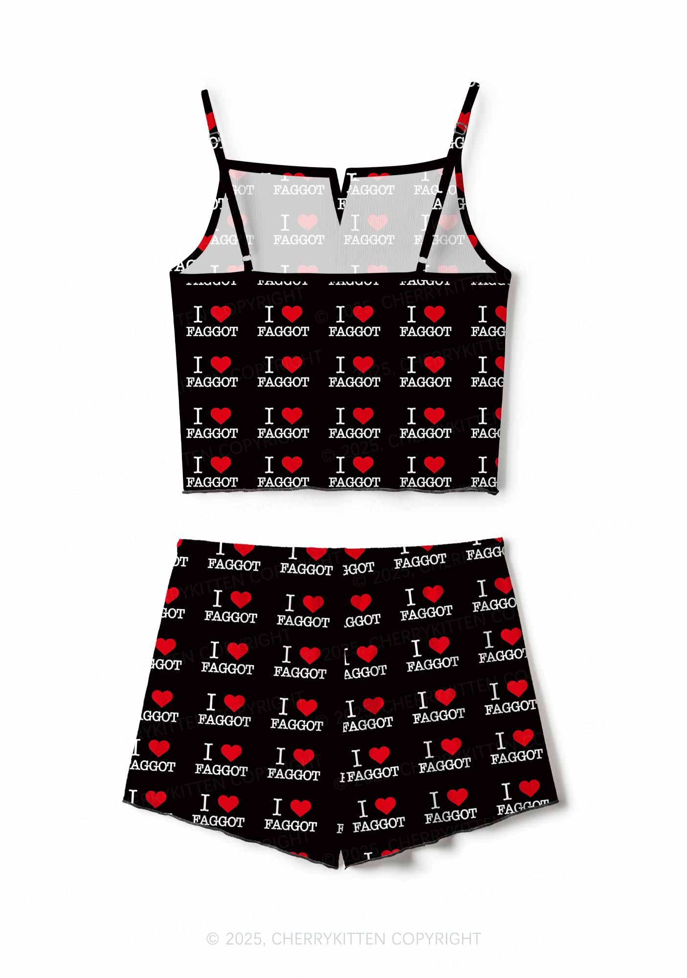 I Love Faggot Valentine's Day Y2K Print Cami Shorts Pajama Set Cherrykitten - Image 5