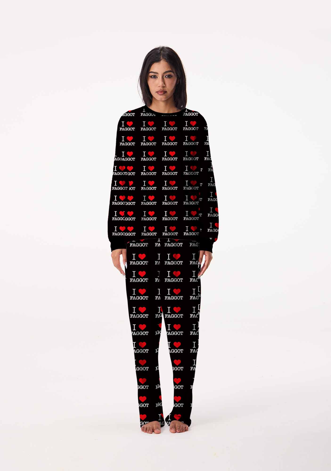 I Love Faggot Valentine's Day Y2K Print Long Sleeve Pajama Set Cherrykitten - Image 3