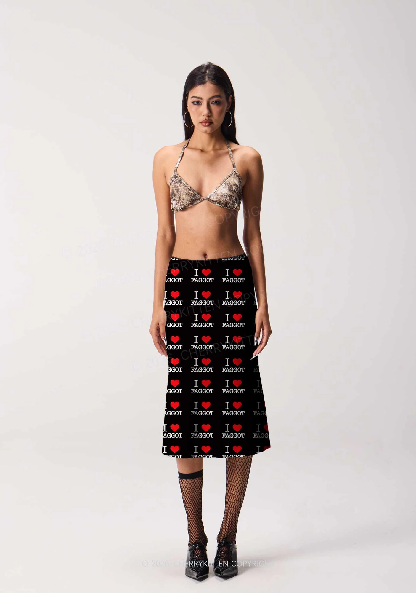 I Love Faggot Valentine's Day Y2K Print Midi Skirt Cherrykitten - Image 3