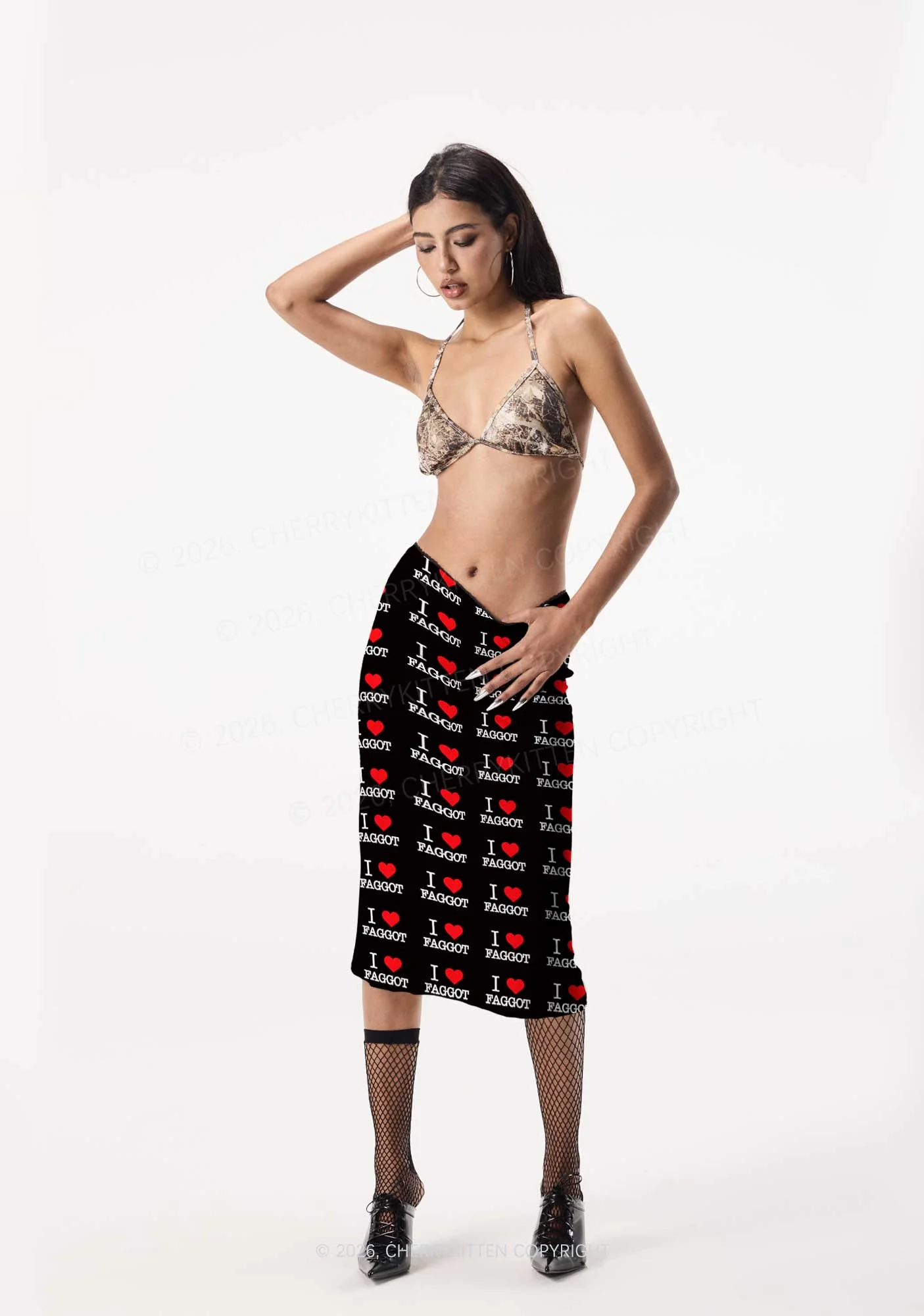 I Love Faggot Valentine's Day Y2K Print Midi Skirt Cherrykitten - Image 4