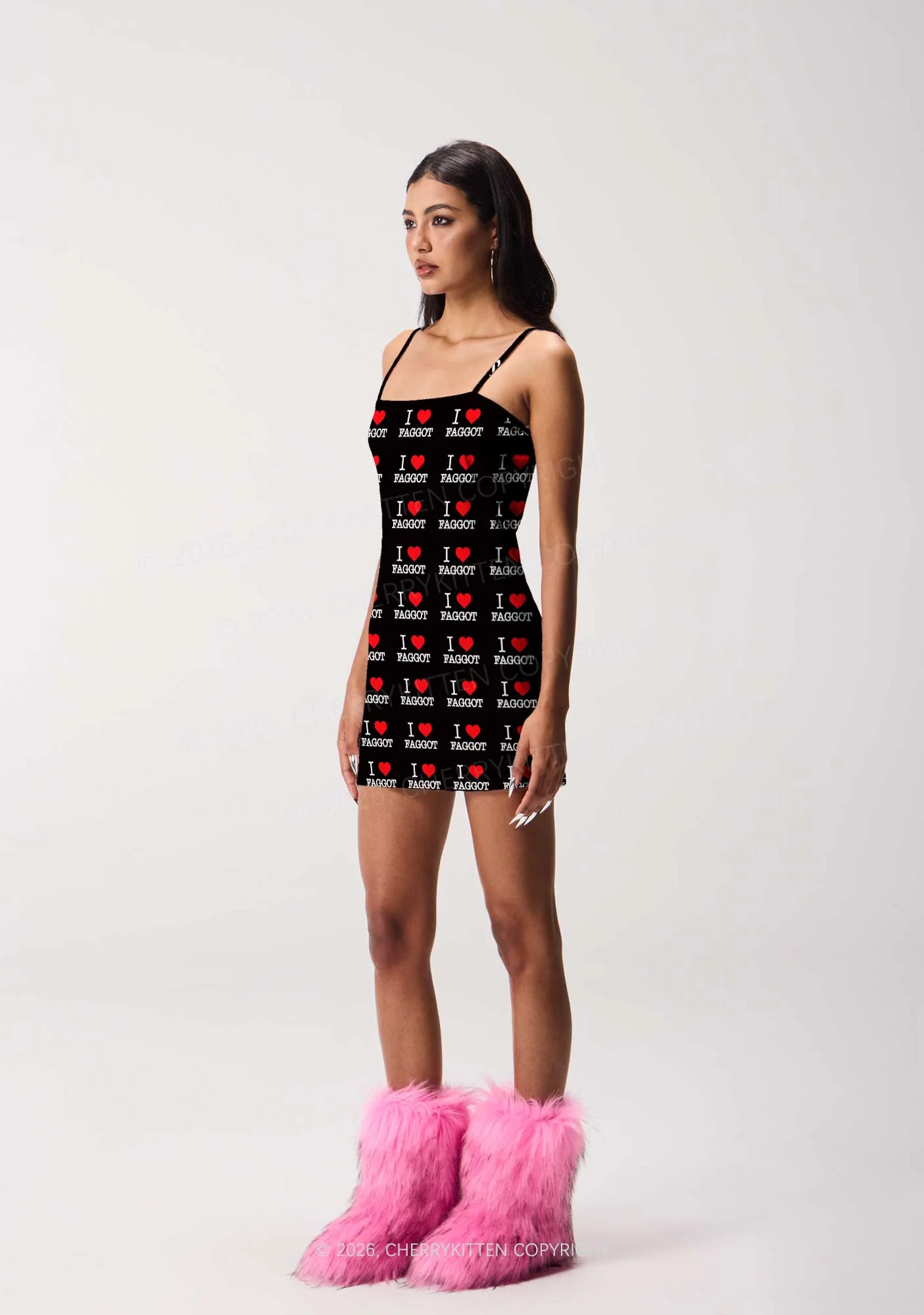 I Love Faggot Valentine's Day Y2K Print Slip Dress Cherrykitten - Image 3