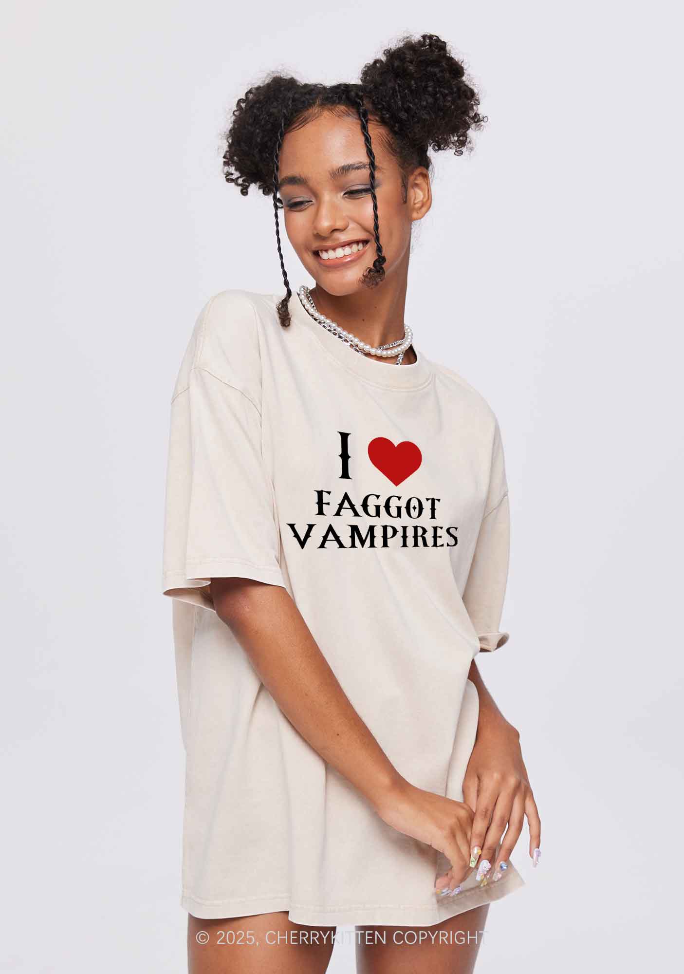 Halloween I Love Faggot Vampires Pride Y2K Shirts Washed Tee Cherrykitten - Image 2