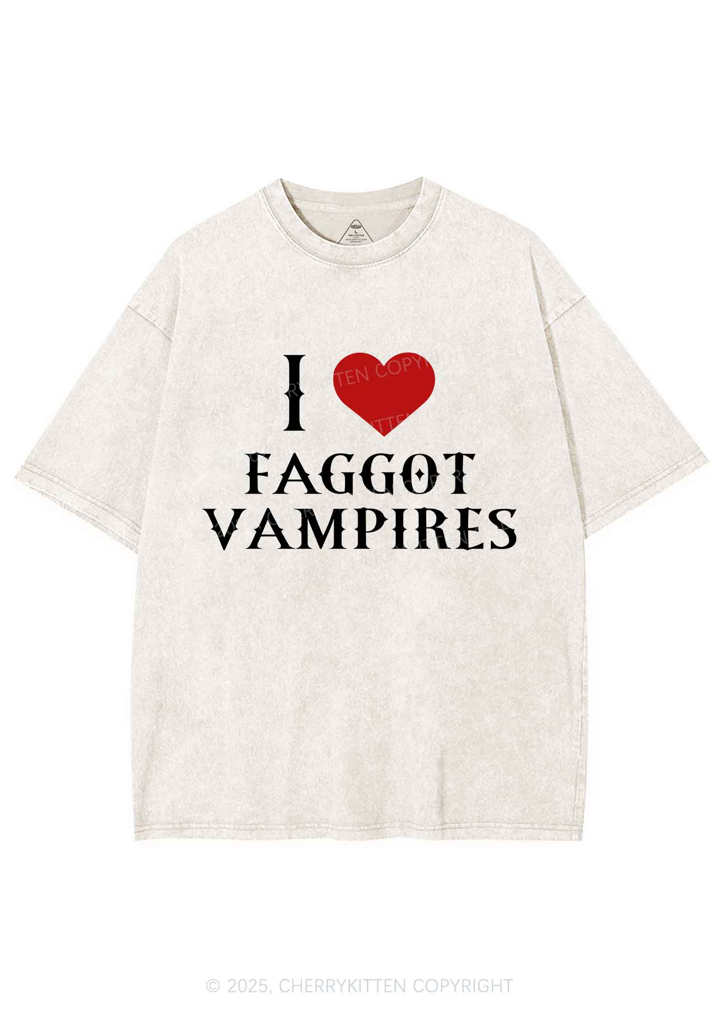 Halloween I Love Faggot Vampires Pride Y2K Shirts Washed Tee Cherrykitten - Image 4