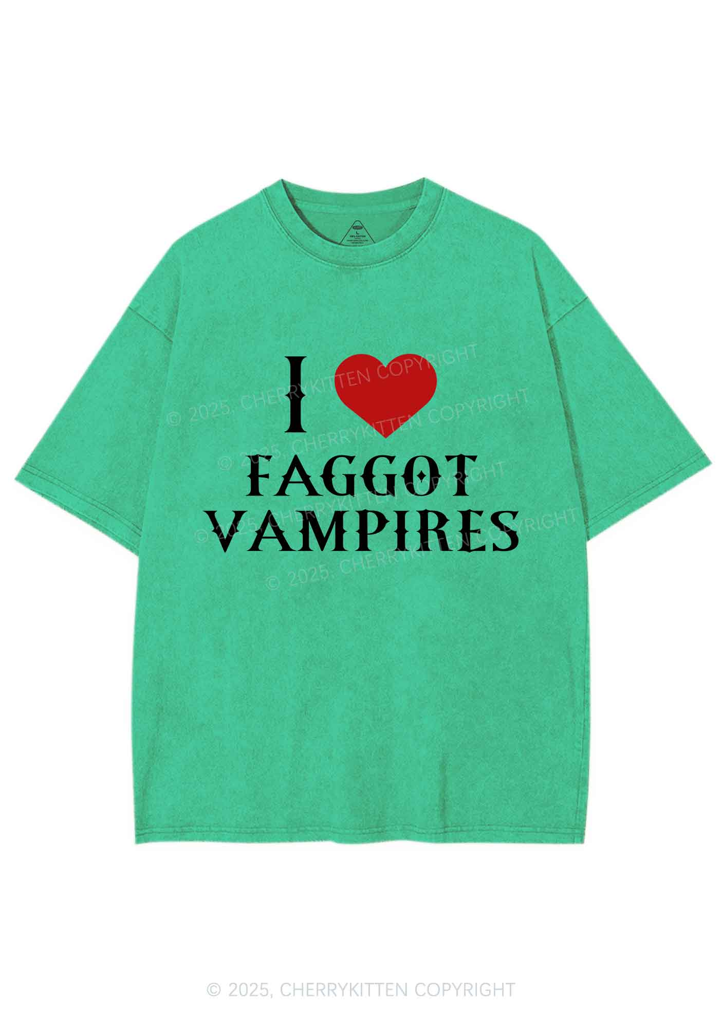 Halloween I Love Faggot Vampires Pride Y2K Shirts Washed Tee Cherrykitten - Image 8