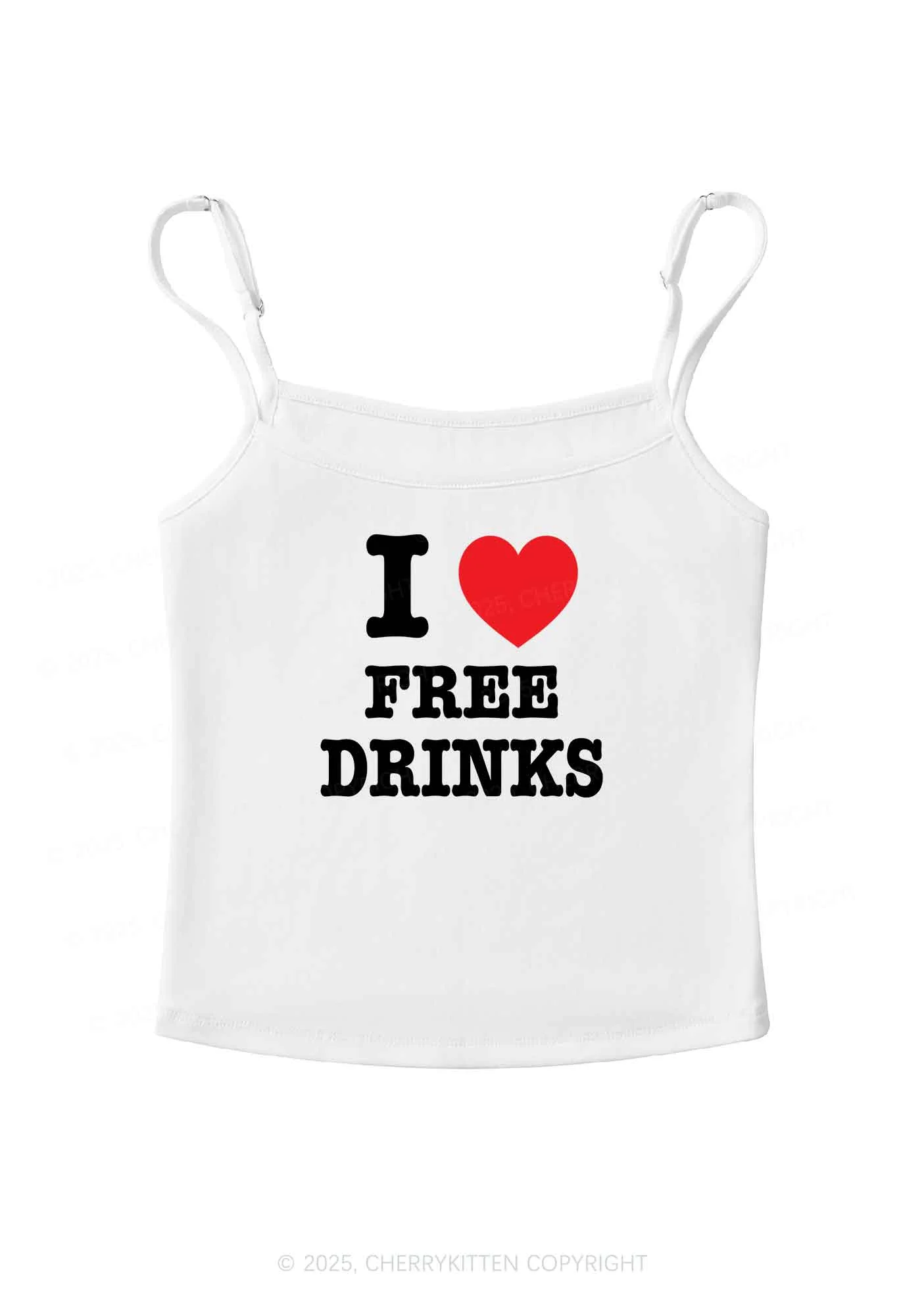 I Love Free Drinks Y2K Spaghetti Strap Cami Cherrykitten - Image 3