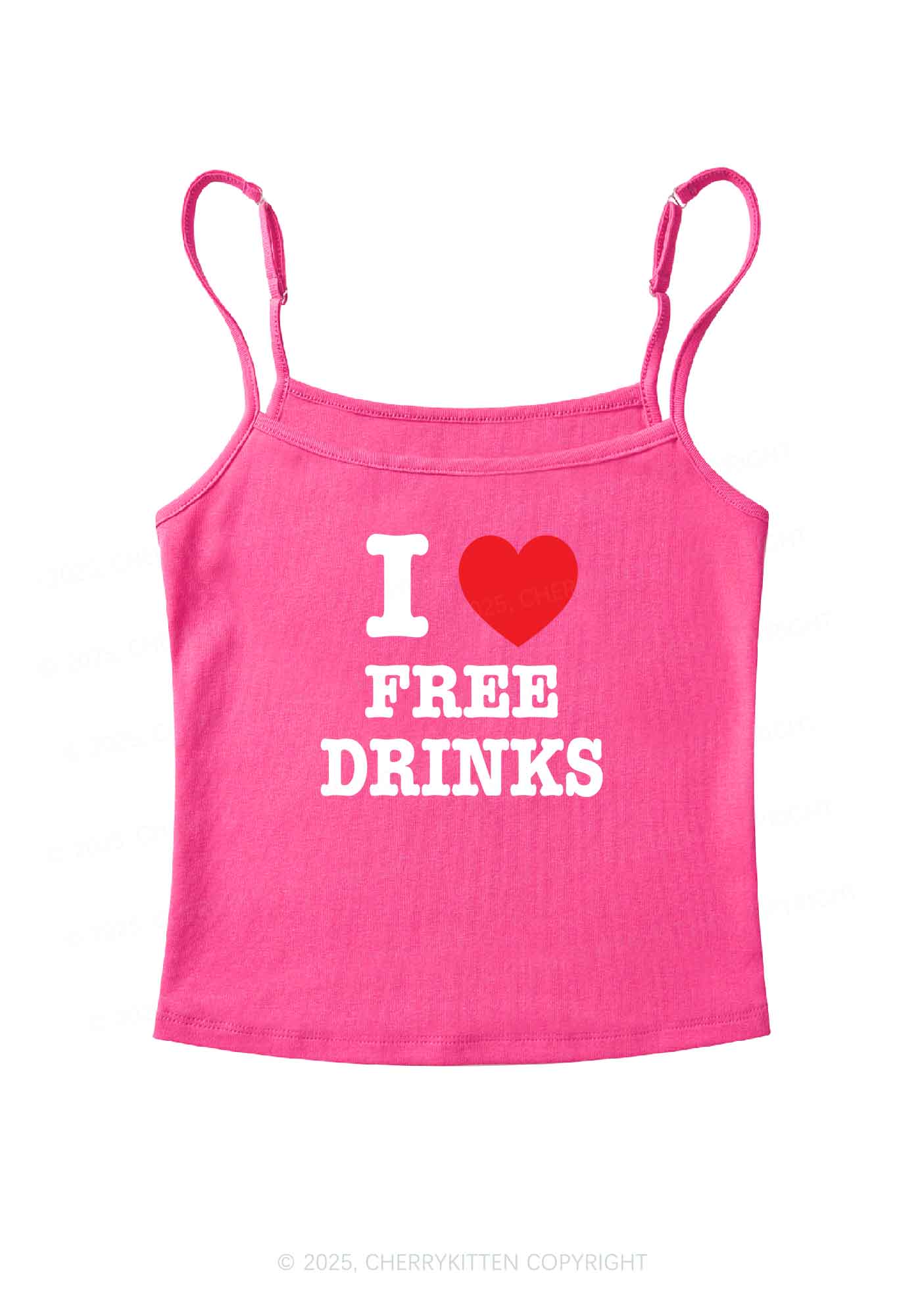 I Love Free Drinks Y2K Spaghetti Strap Cami Cherrykitten - Image 5