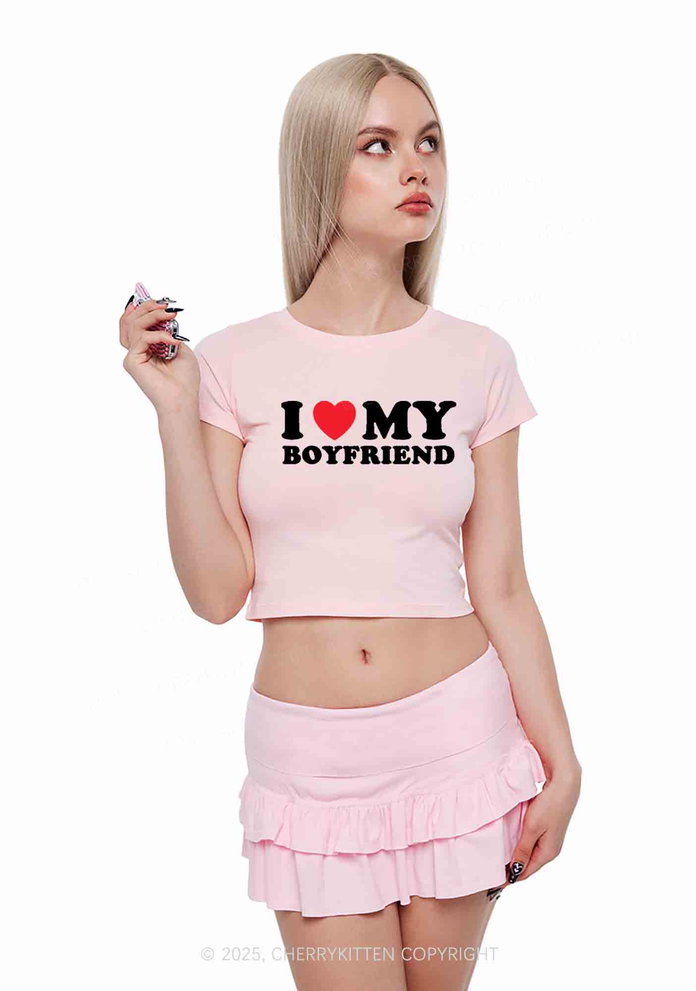 I Love GF BF Y2K Valentine's Day Baby Tee Cherrykitten - Image 2
