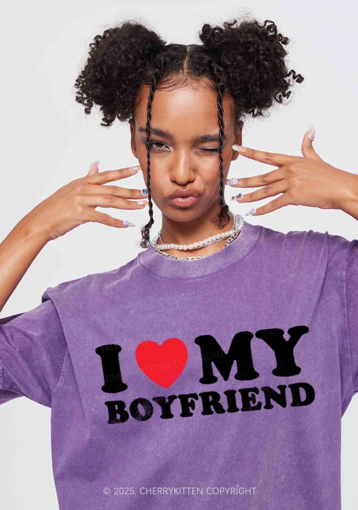 I Love GF BF Y2K Valentine's Day Washed Tee Cherrykitten - Image 3