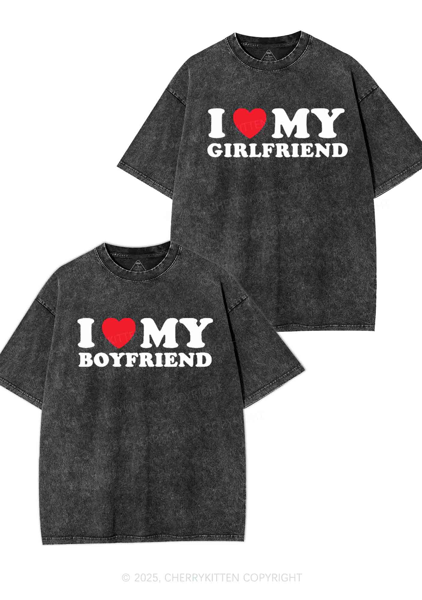 I Love GF BF Y2K Valentine's Day Washed Tee Cherrykitten - Image 4