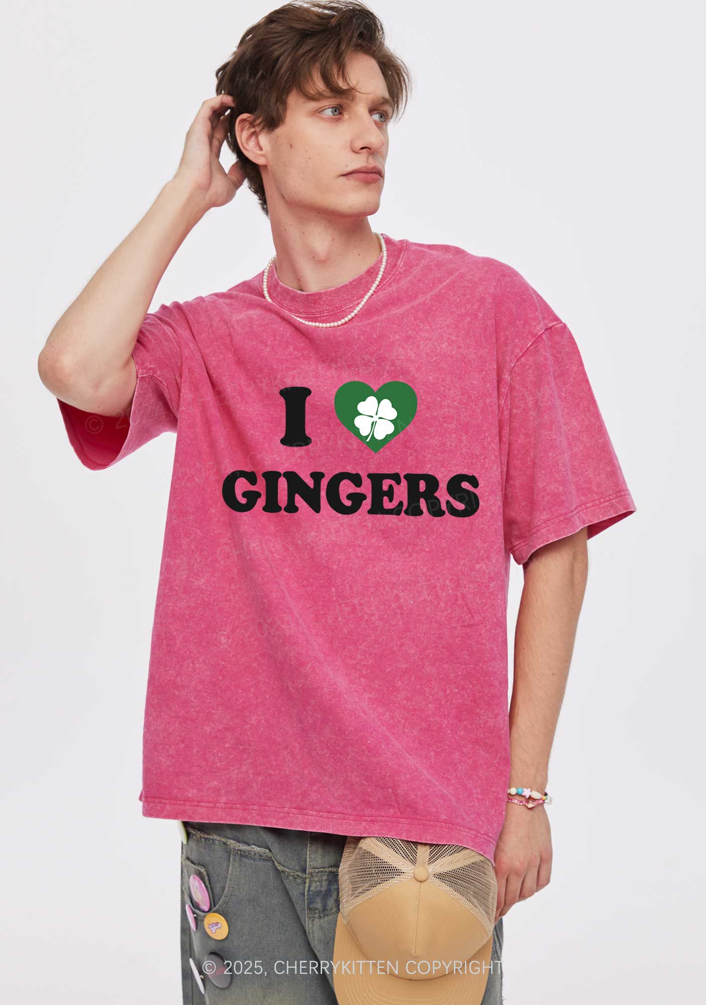 I Love Gingers St Patricks Y2K Washed Tee Cherrykitten - Image 3