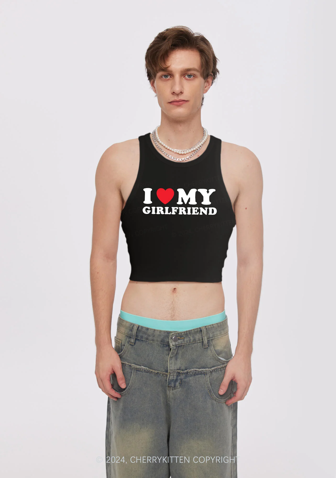 I Love Girlfriend Y2K Valentine's Day Crop Tank Top Cherrykitten - Image 2