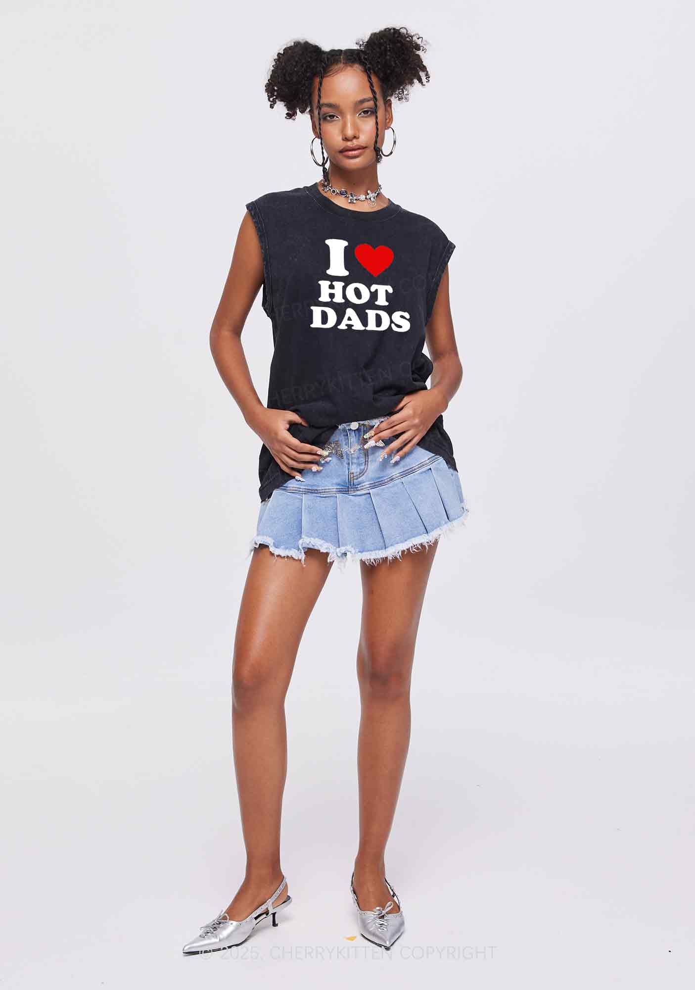 I Love Hot Dads Y2K Washed Tank Cherrykitten - Image 2