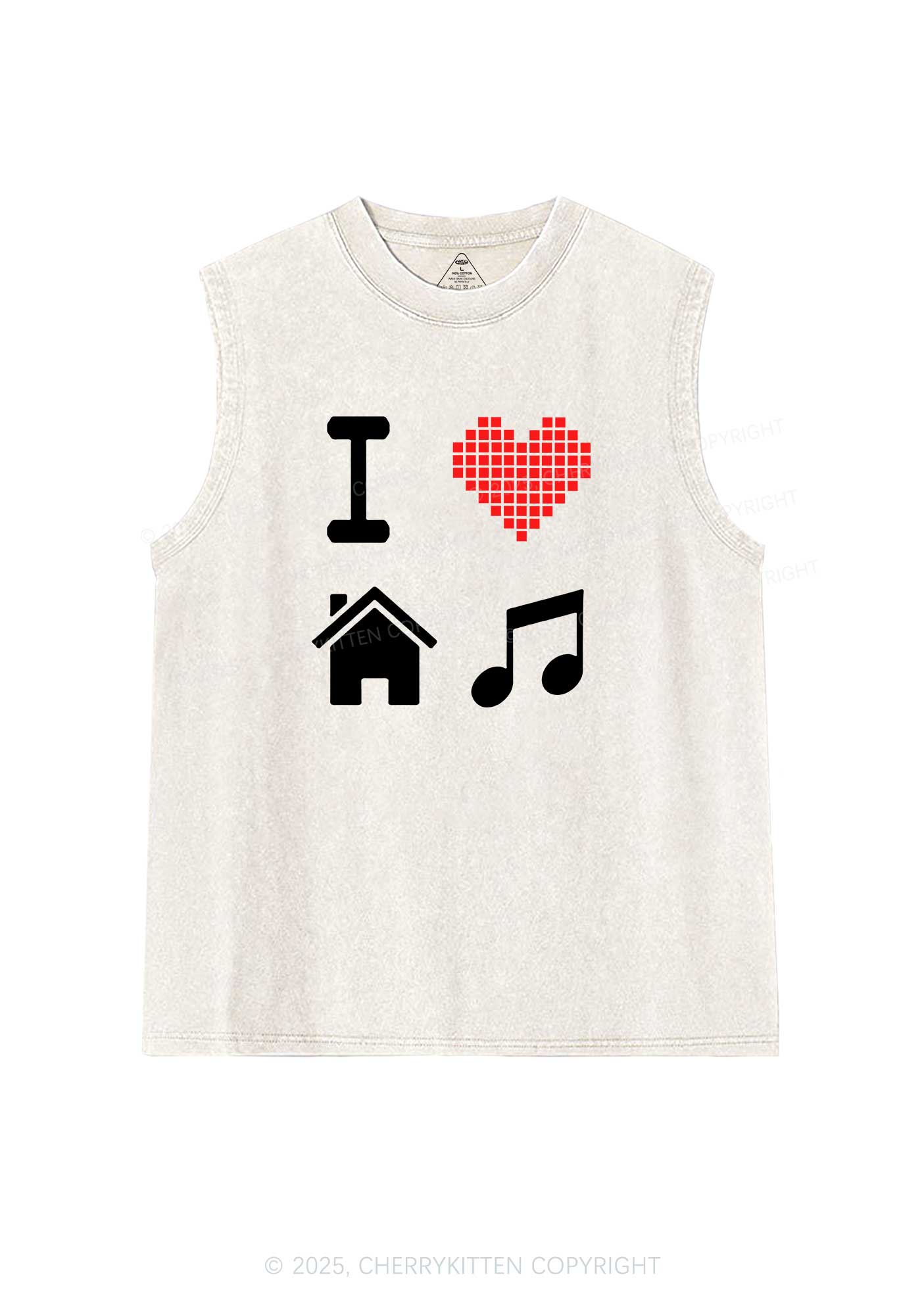I Love House Music Y2K Washed Muscle Tank Cherrykitten - Image 3