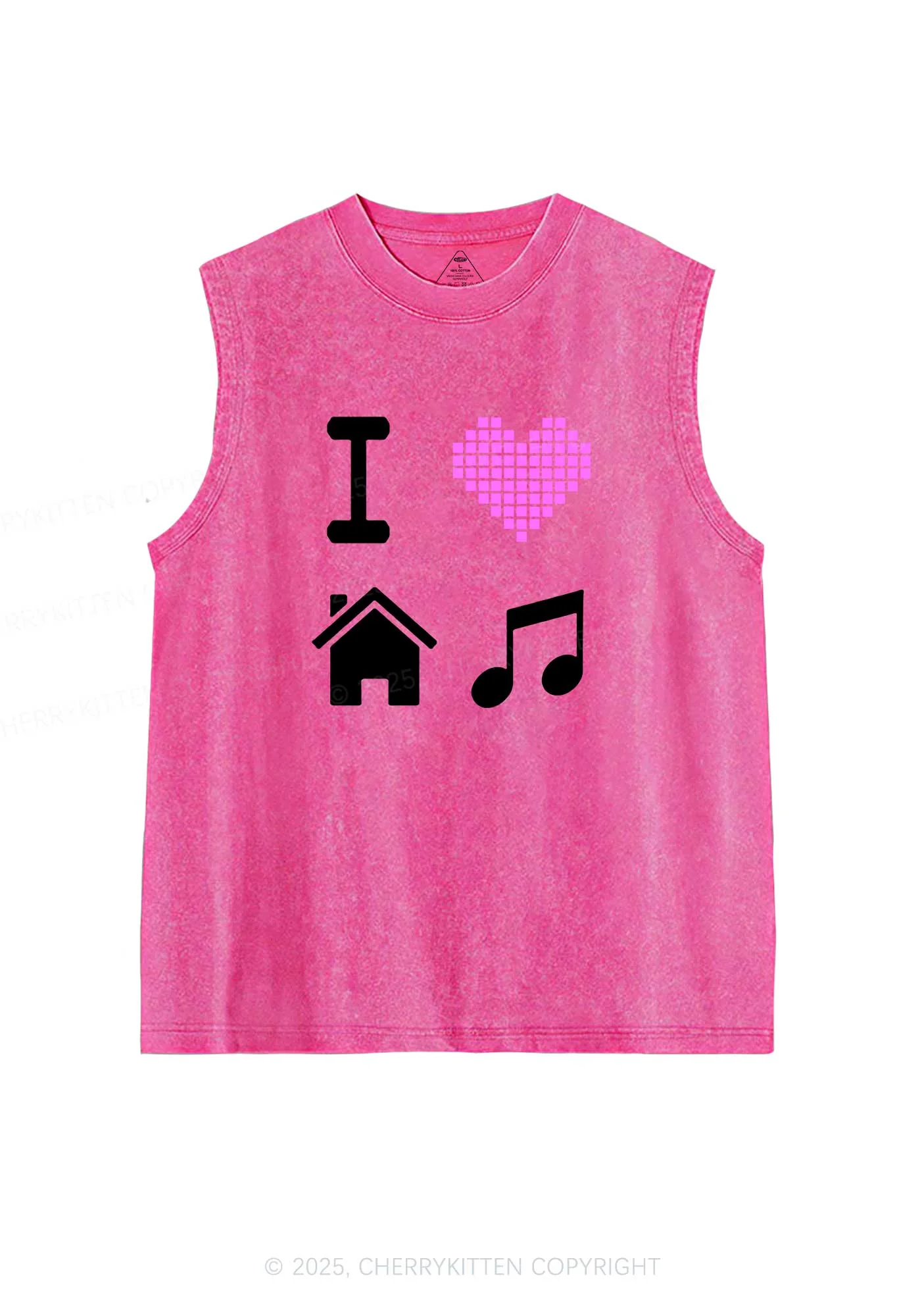I Love House Music Y2K Washed Muscle Tank Cherrykitten - Image 4