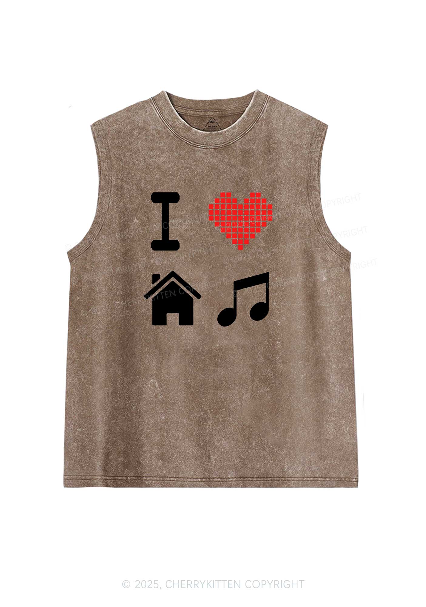 I Love House Music Y2K Washed Muscle Tank Cherrykitten - Image 5