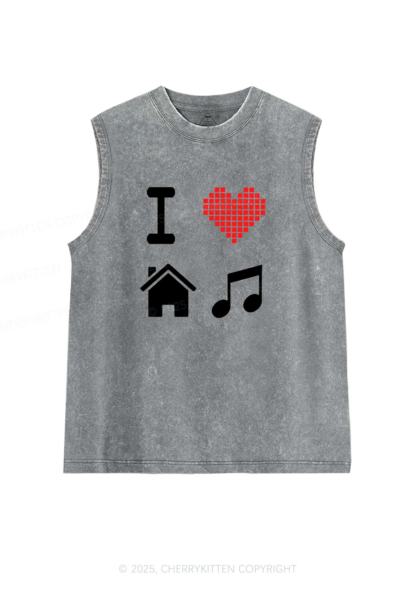 I Love House Music Y2K Washed Muscle Tank Cherrykitten - Image 6