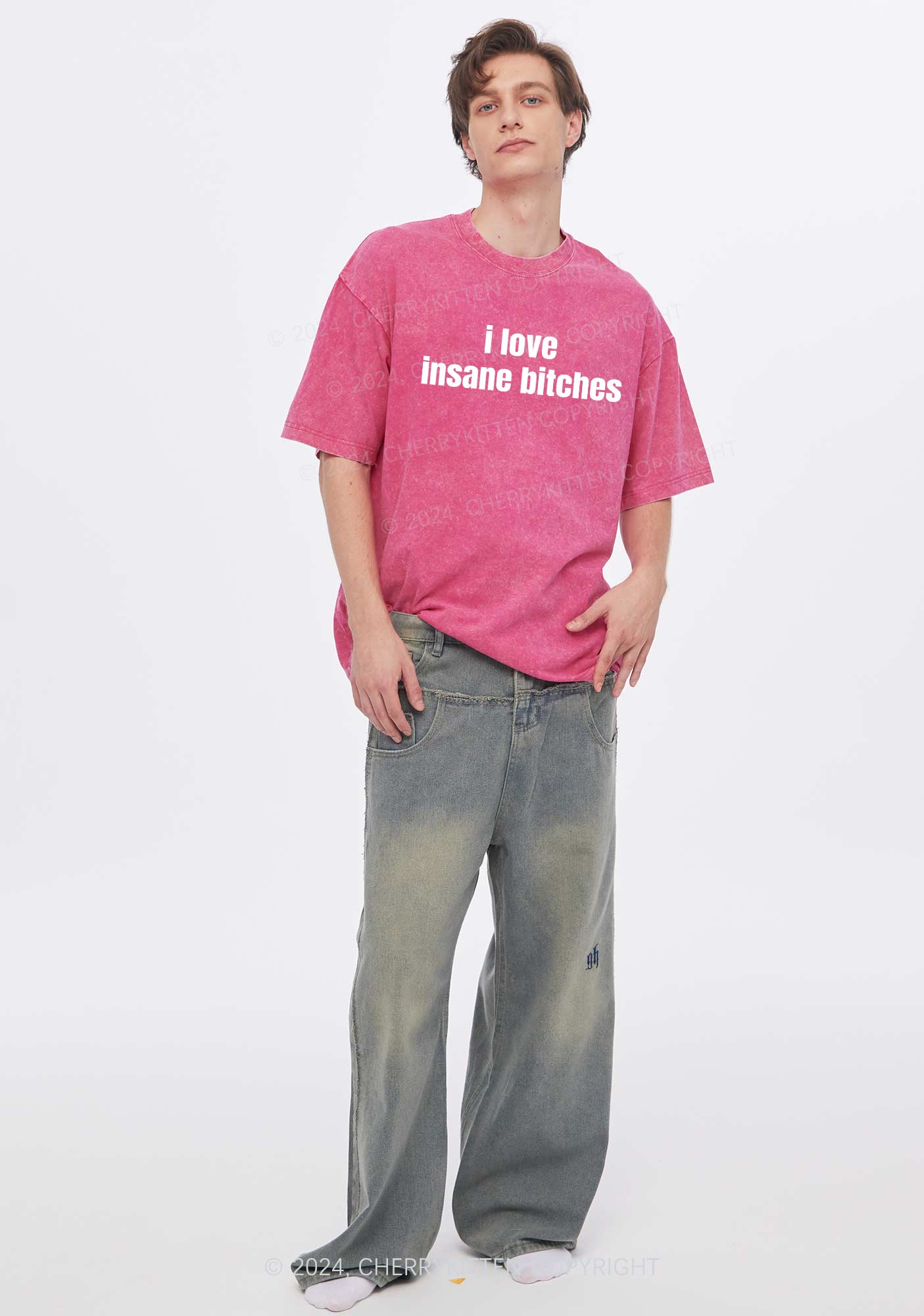 I Love Insane Bxxches Y2K Valentine's Day Washed Tee Cherrykitten - Image 2