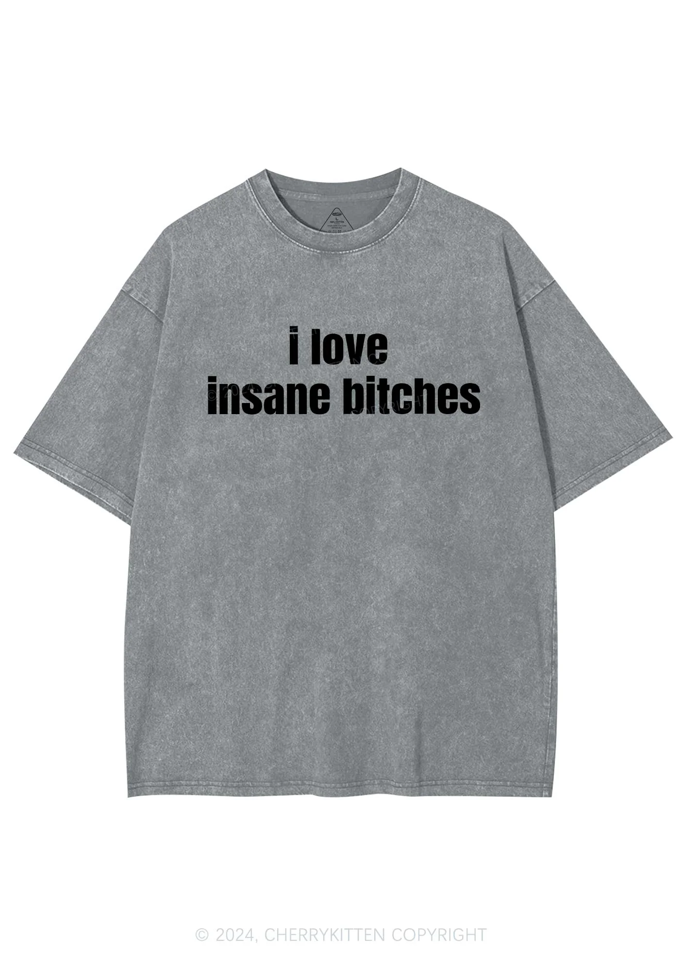 I Love Insane Bxxches Y2K Valentine's Day Washed Tee Cherrykitten - Image 7