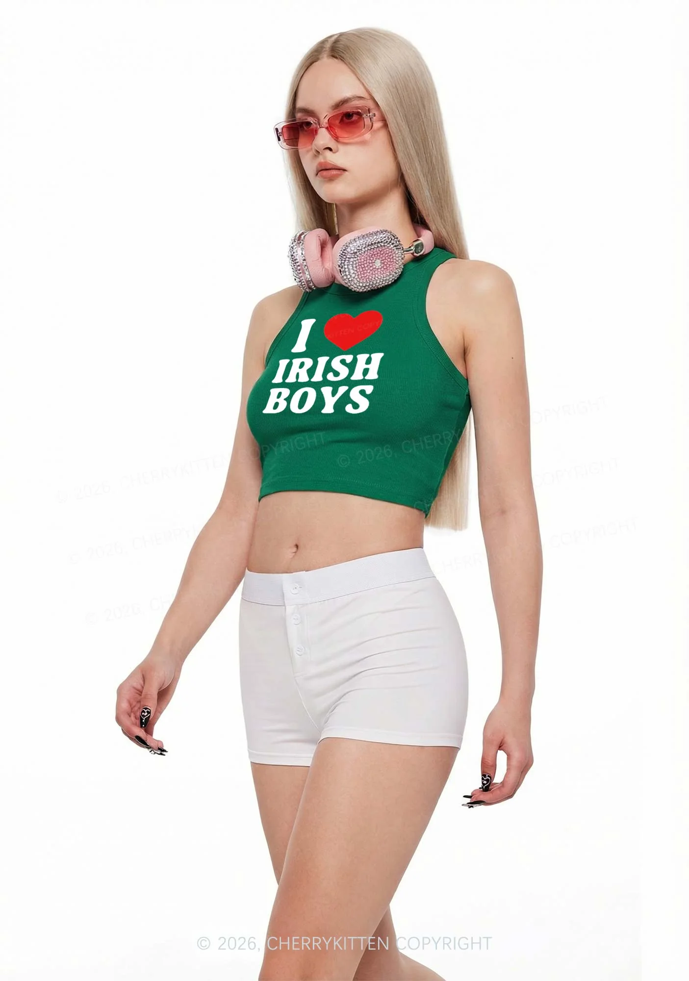 I Love Irish Boys St Patricks Y2K Crop Tank Top Cherrykitten - Image 2