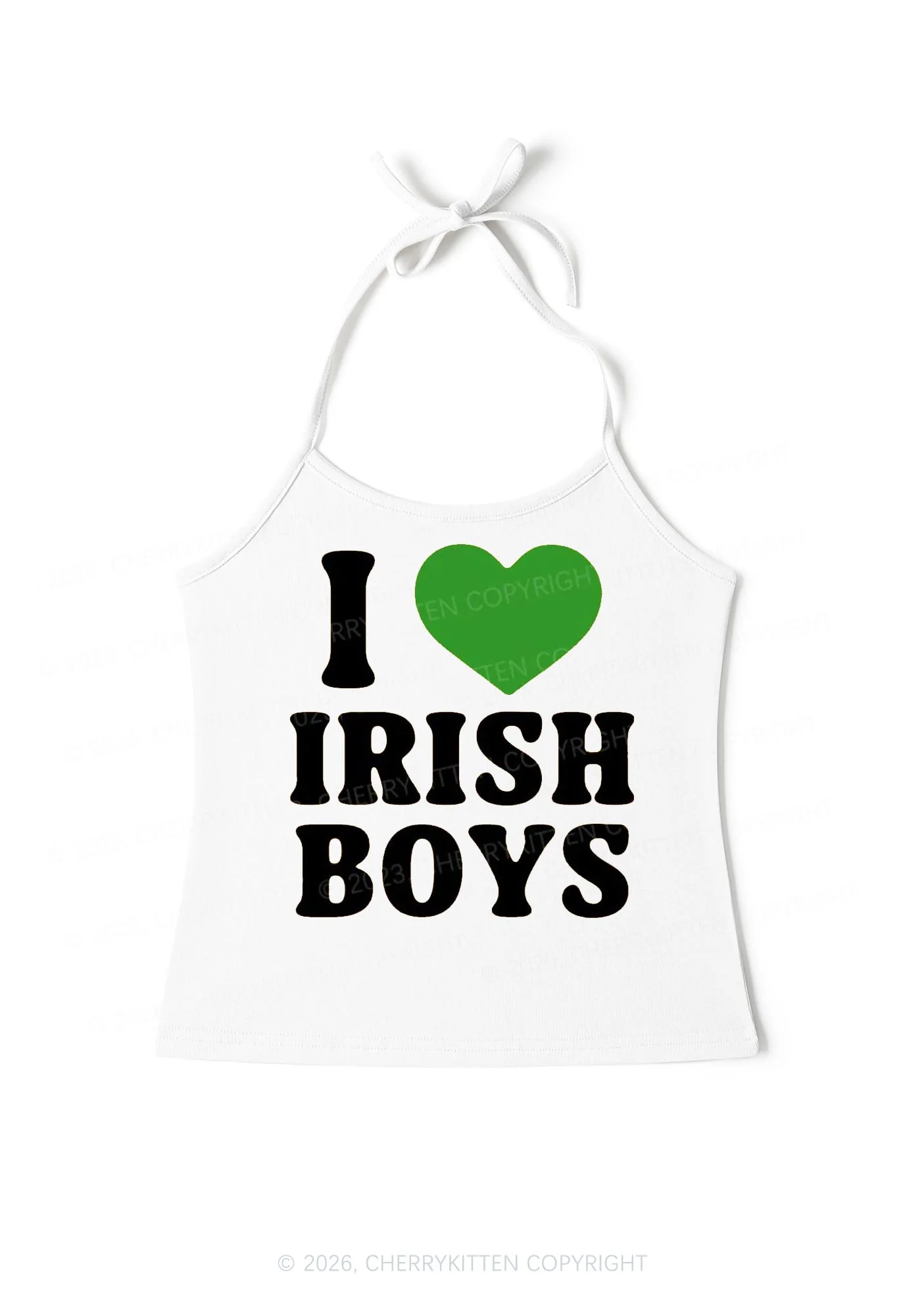 I Love Irish Boys St Patricks Y2K Halter Neck Cami Cherrykitten - Image 3