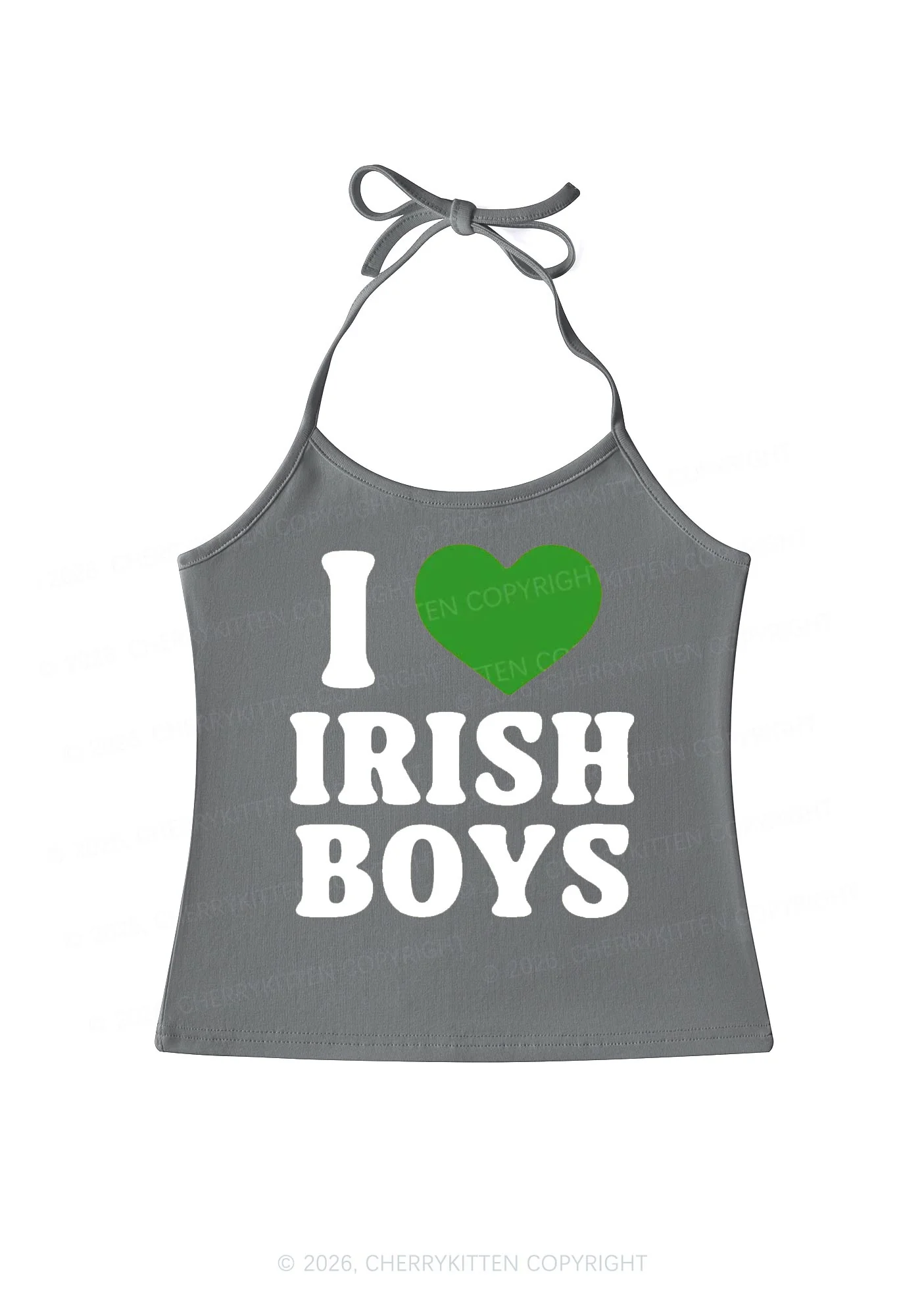 I Love Irish Boys St Patricks Y2K Halter Neck Cami Cherrykitten - Image 8