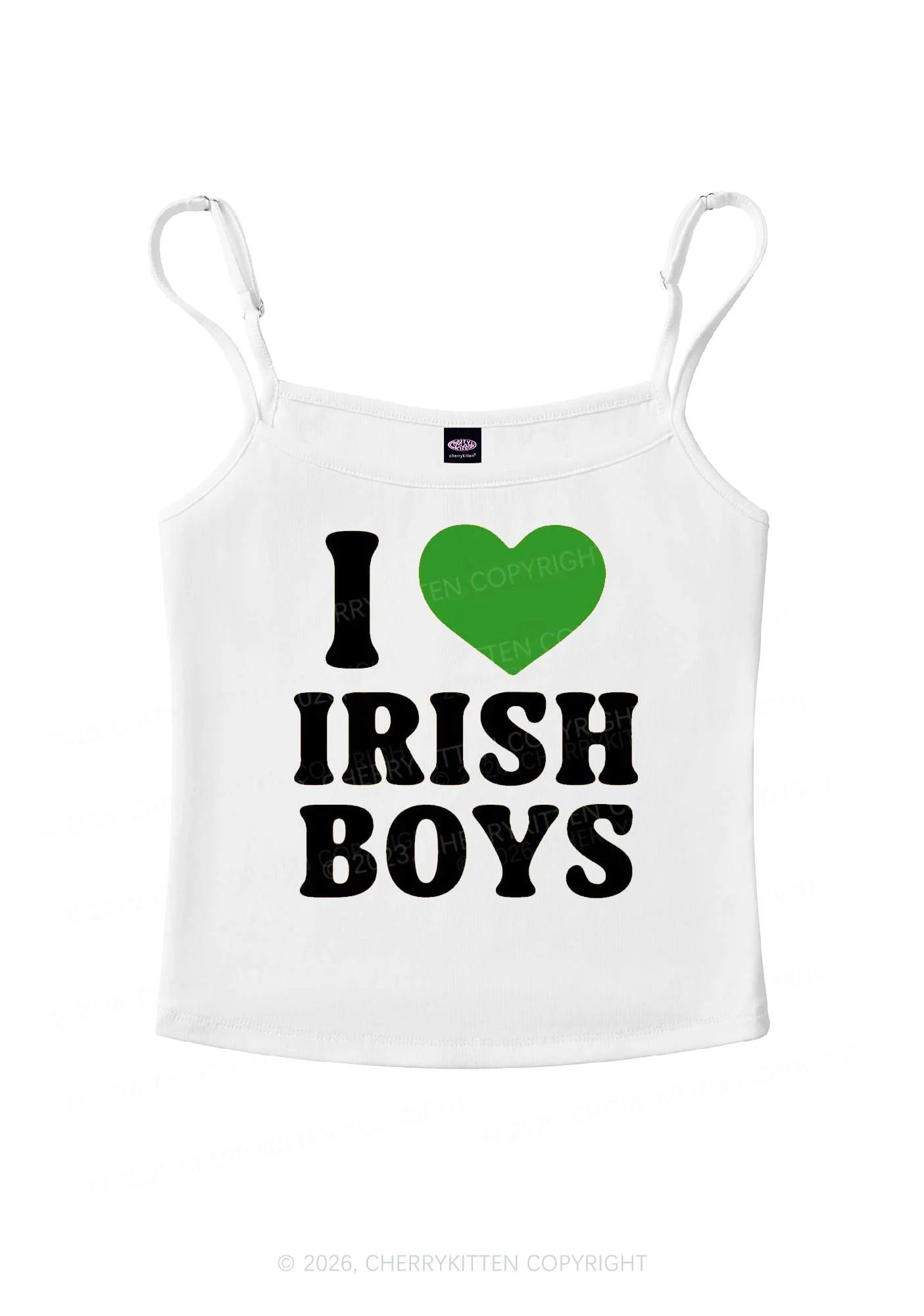 I Love Irish Boys St Patricks Y2K Spaghetti Strap Cami Cherrykitten - Image 3