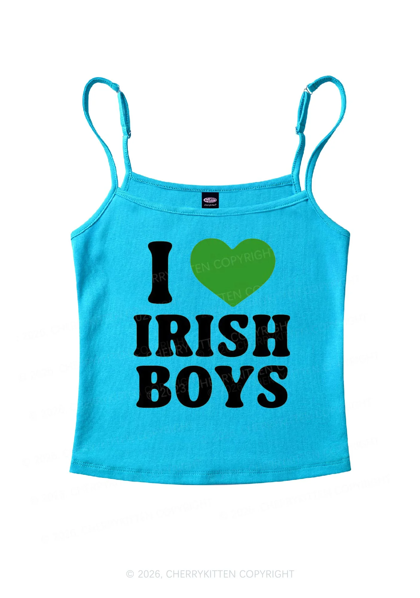 I Love Irish Boys St Patricks Y2K Spaghetti Strap Cami Cherrykitten - Image 5