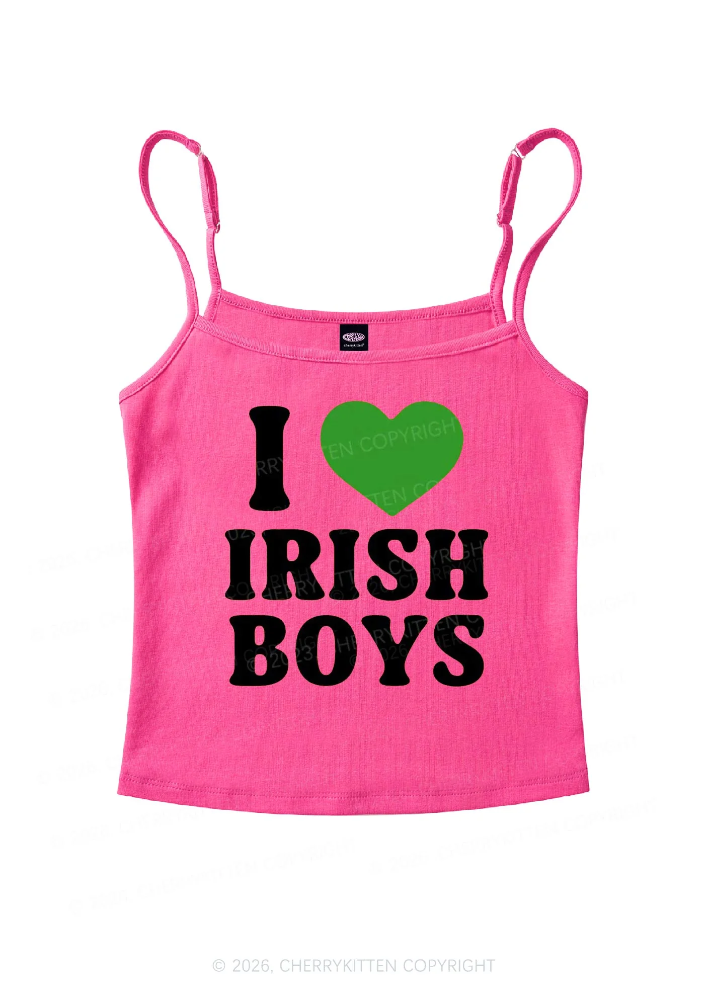 I Love Irish Boys St Patricks Y2K Spaghetti Strap Cami Cherrykitten - Image 6