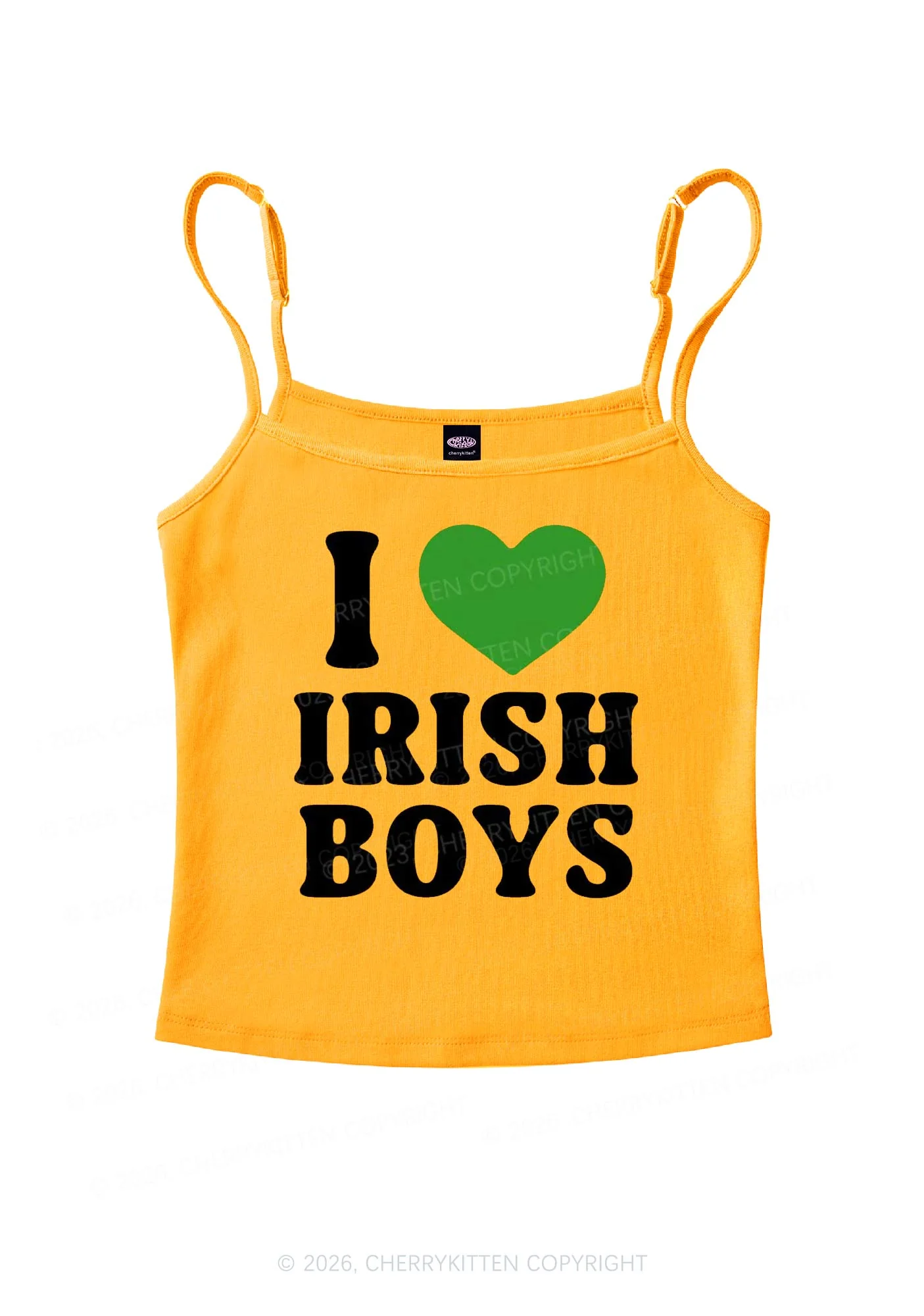I Love Irish Boys St Patricks Y2K Spaghetti Strap Cami Cherrykitten - Image 7