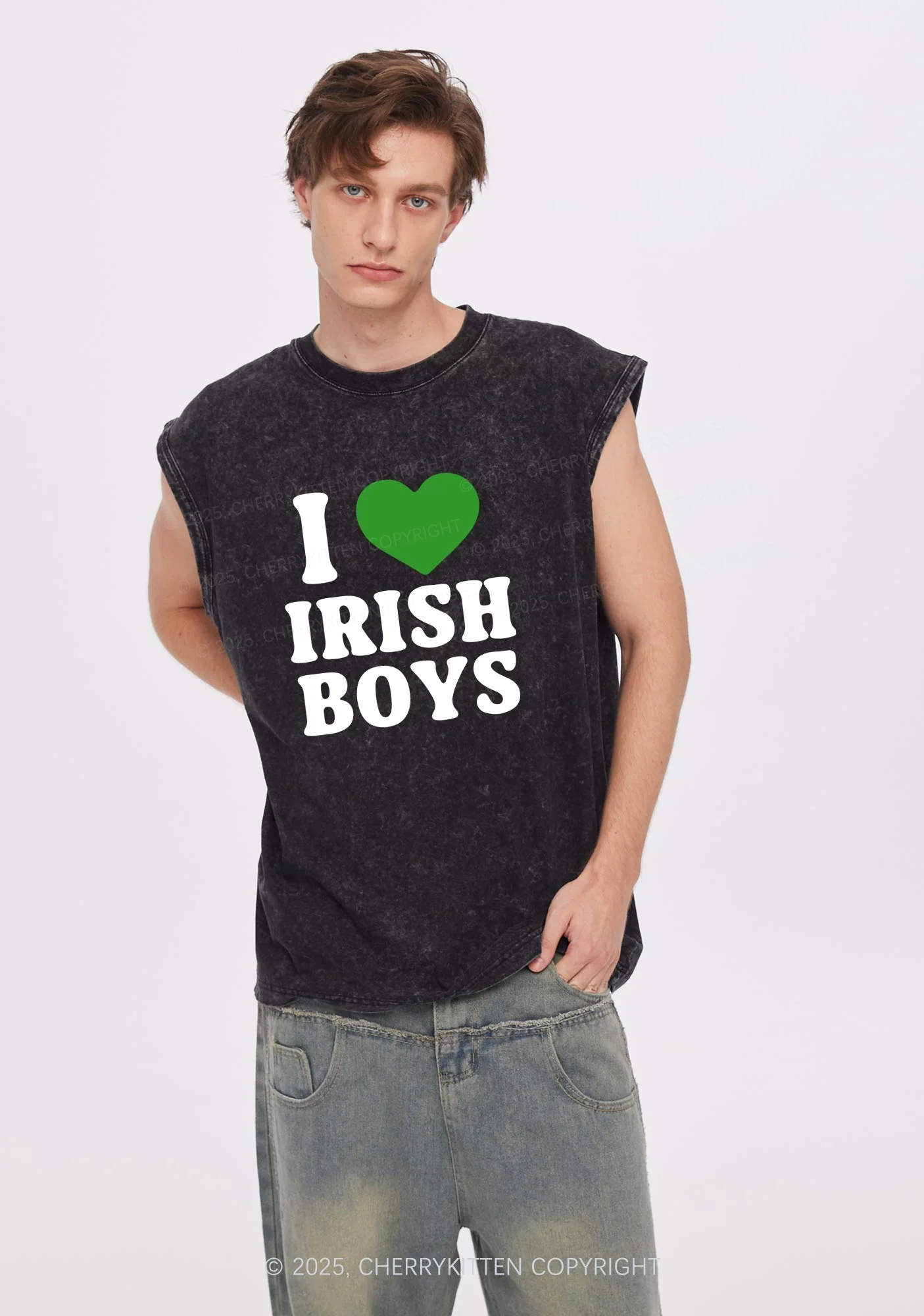 I Love Irish Boys St Patricks Y2K Washed Tank Cherrykitten - Image 2