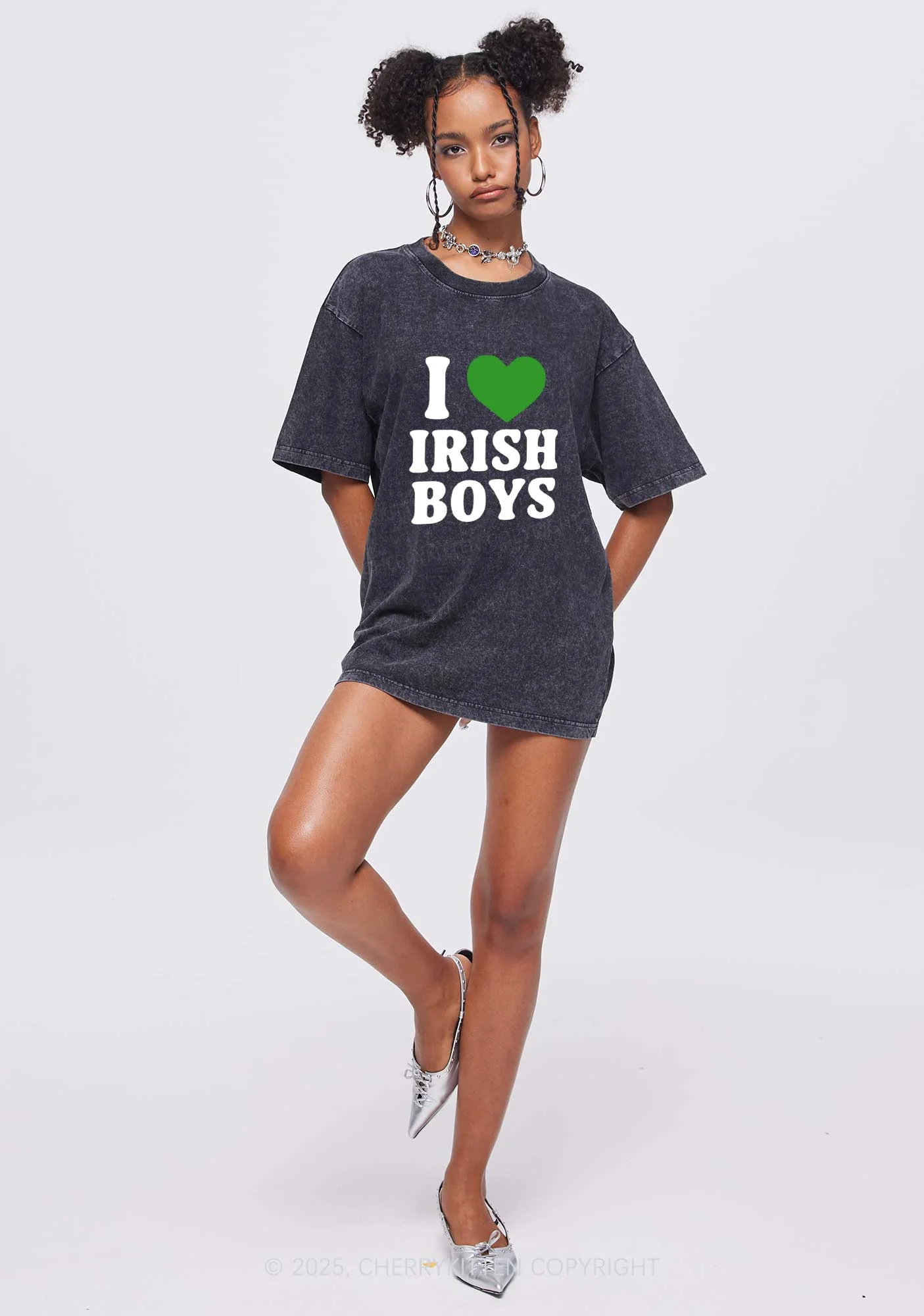 I Love Irish Boys St Patricks Y2K Washed Tee Cherrykitten - Image 2