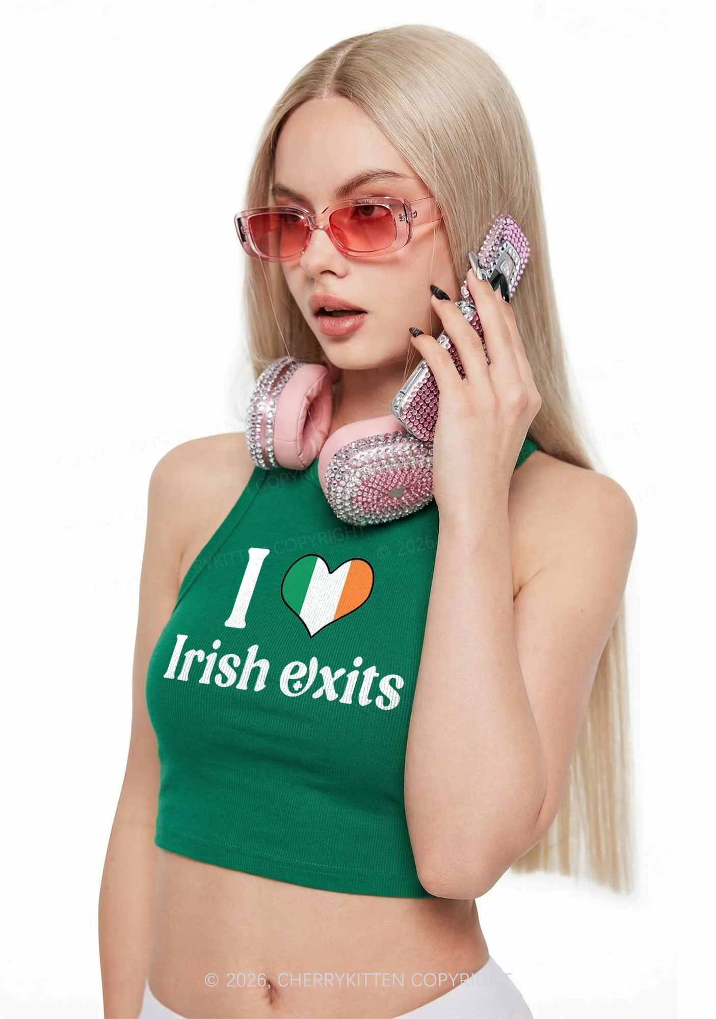 I Love Irish Exits St Patricks Y2K Crop Tank Top Cherrykitten - Image 2