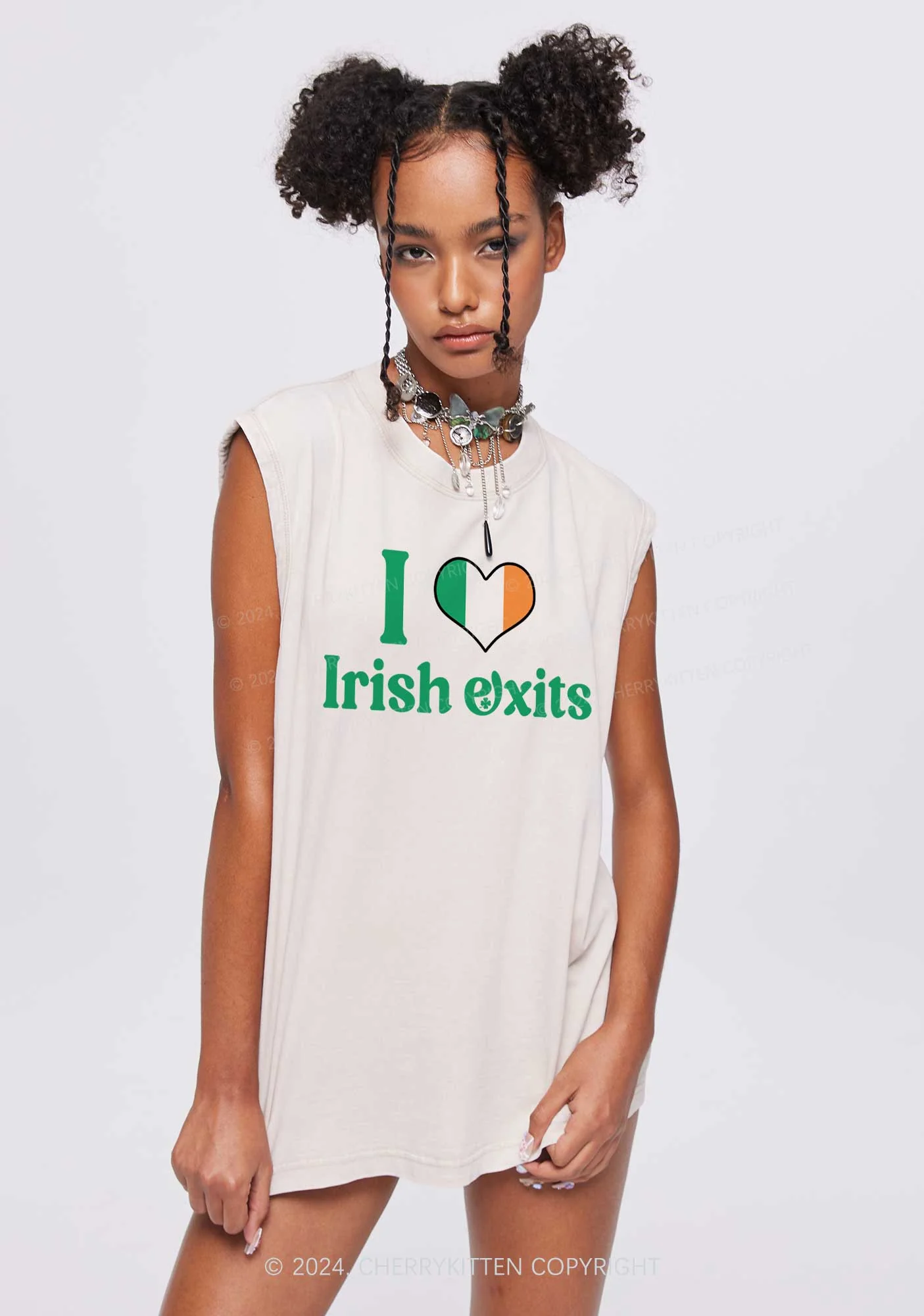 I Love Irish Exits St Patricks Y2K Washed Tank Cherrykitten - Image 2