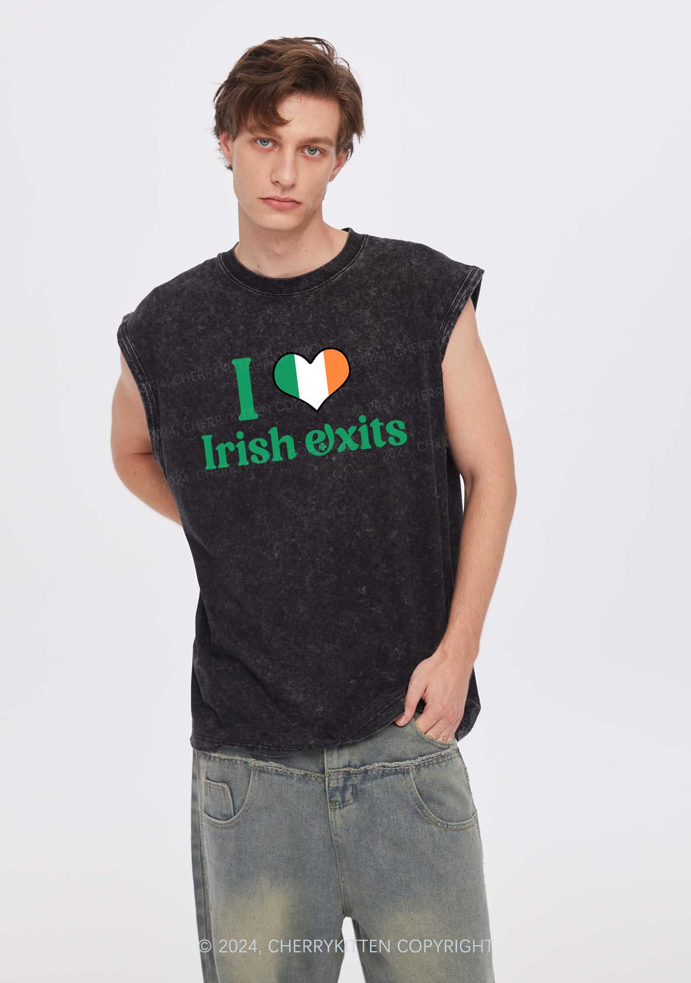 I Love Irish Exits St Patricks Y2K Washed Tank Cherrykitten - Image 3