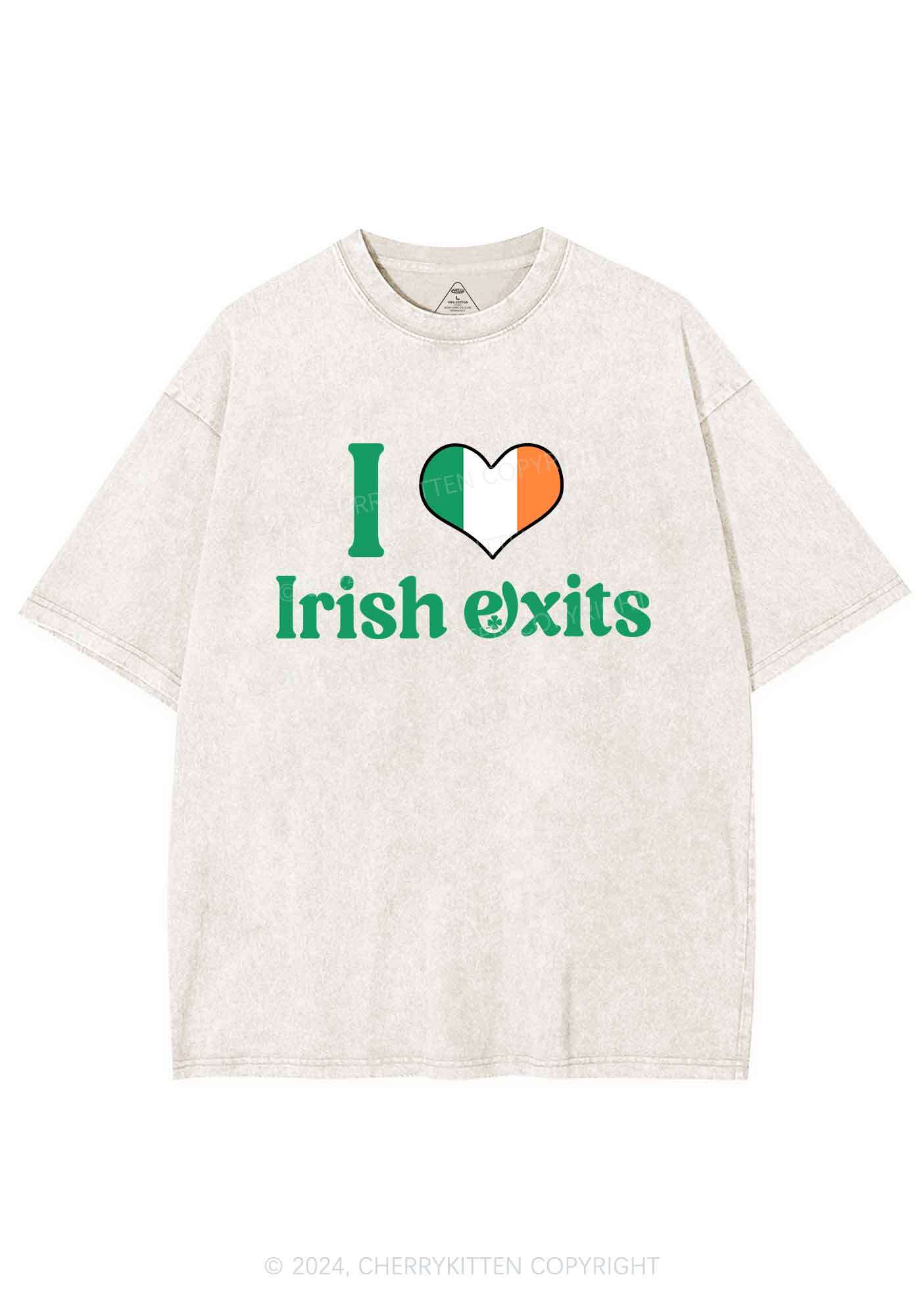 I Love Irish Exits St Patricks Y2K Washed Tee Cherrykitten - Image 5