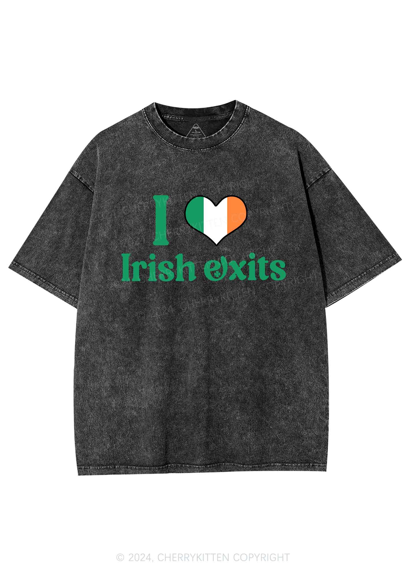 I Love Irish Exits St Patricks Y2K Washed Tee Cherrykitten - Image 6