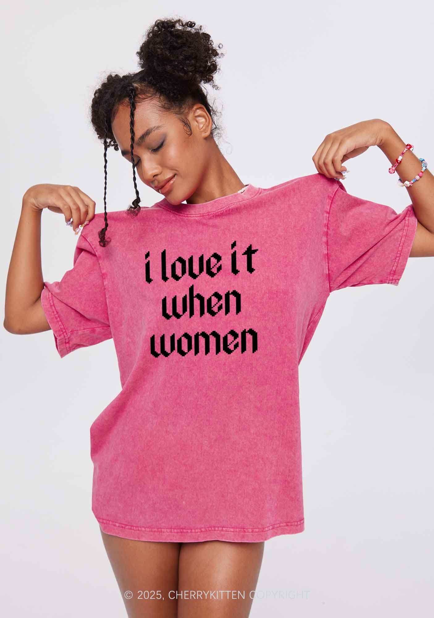 I Love It When Women Y2K Shirts Washed Tee Cherrykitten - Image 2