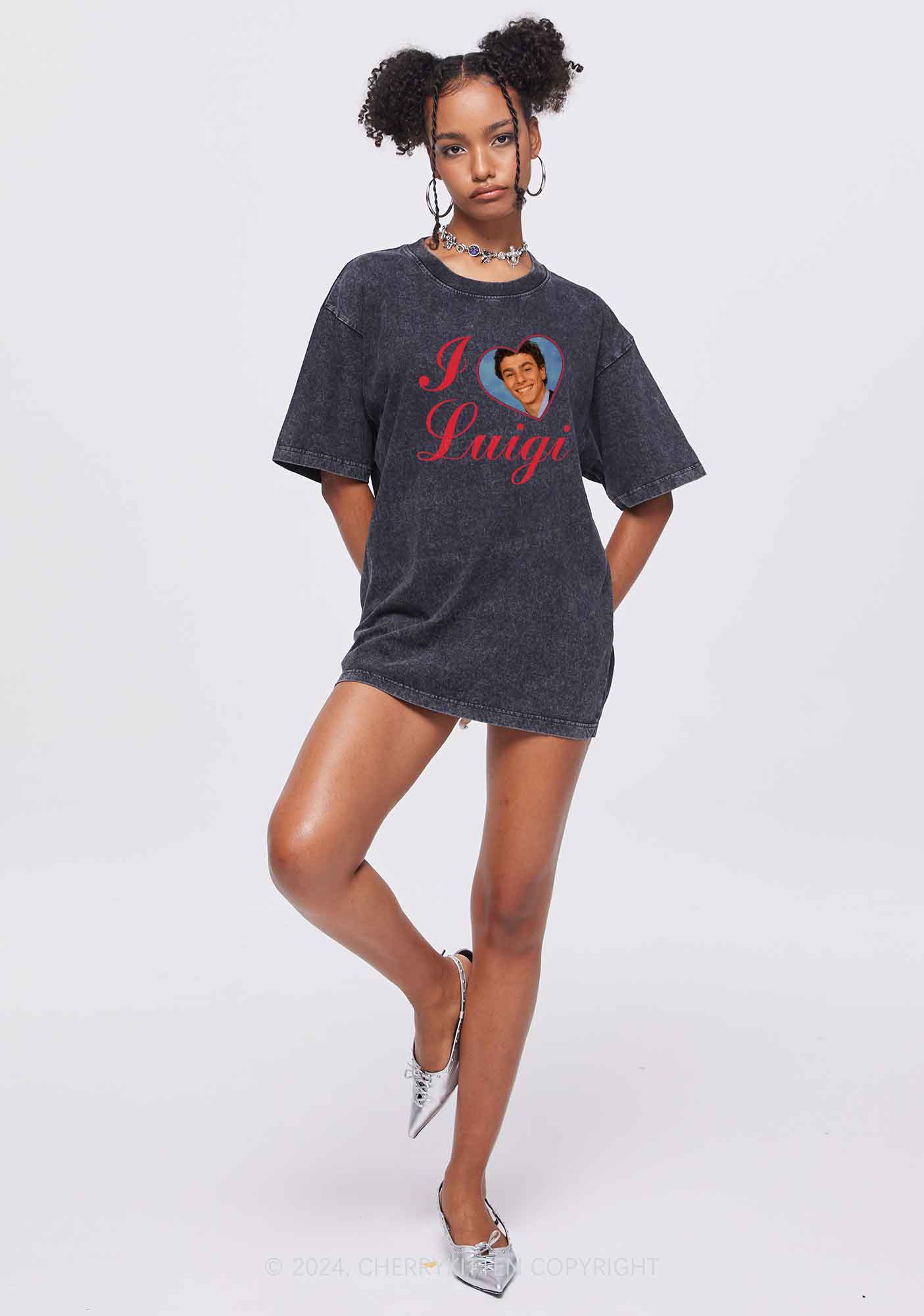I Love Luigi Y2K Washed Tee Cherrykitten - Image 3