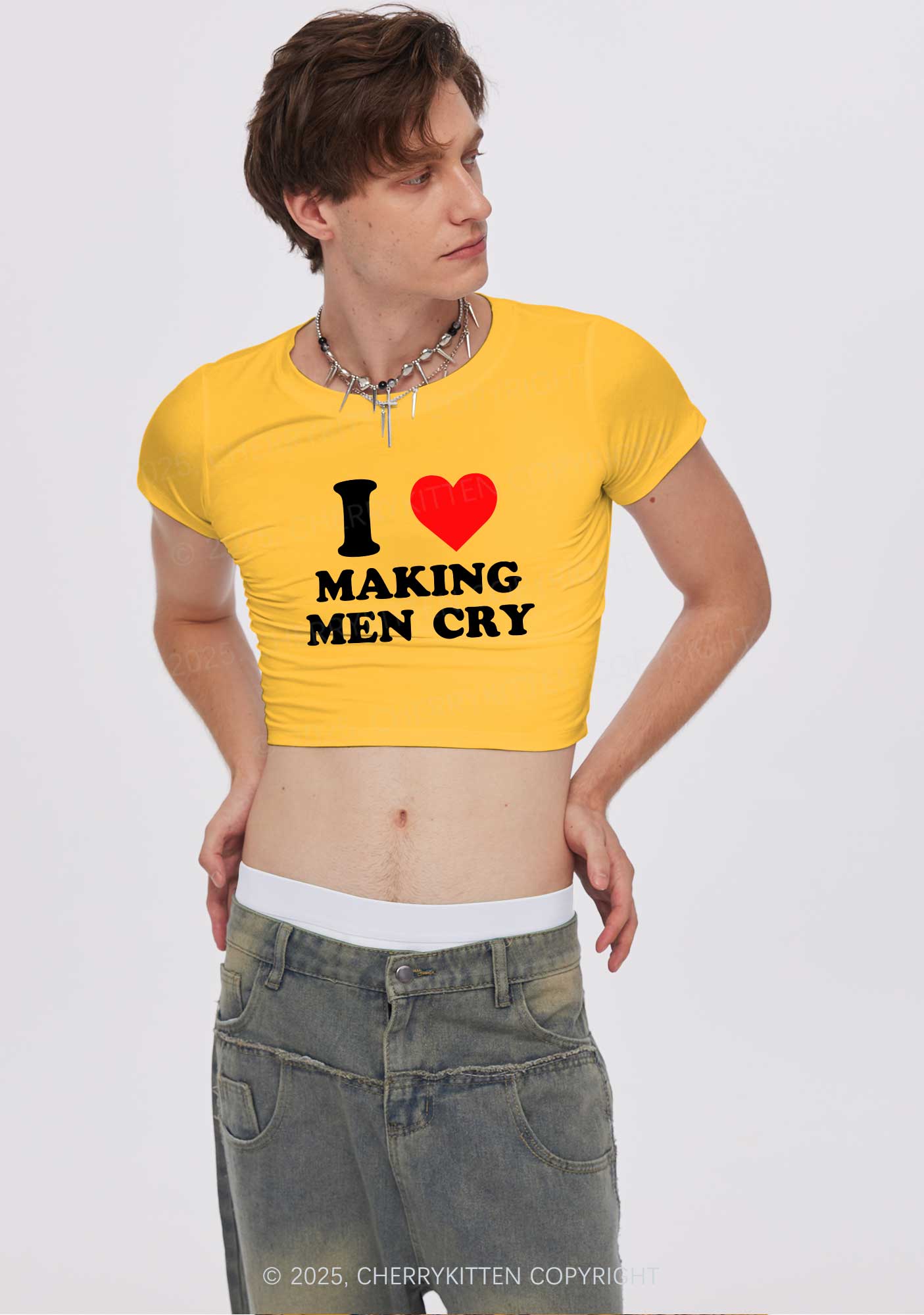 I Love Making Men Cry Y2K Baby Tee Cherrykitten - Image 2