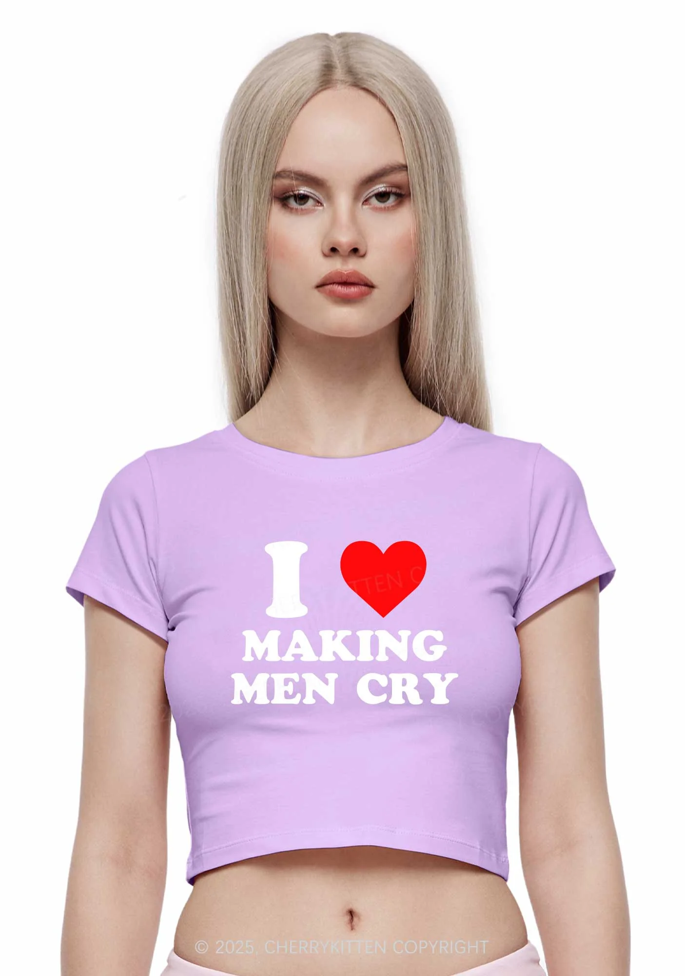 I Love Making Men Cry Y2K Baby Tee Cherrykitten - Image 3