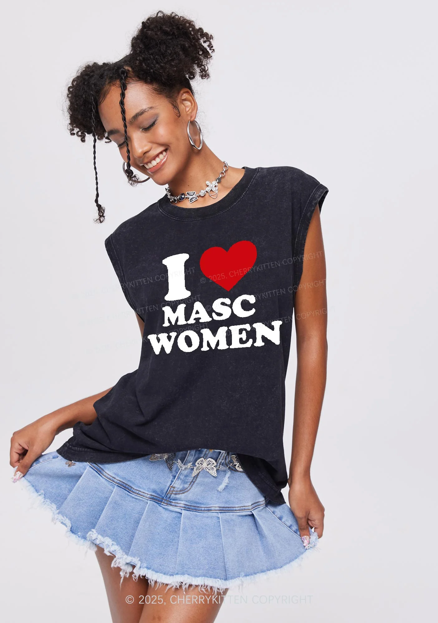 I Love Masc Women Pride Y2K Washed Muscle Tank Cherrykitten - Image 2