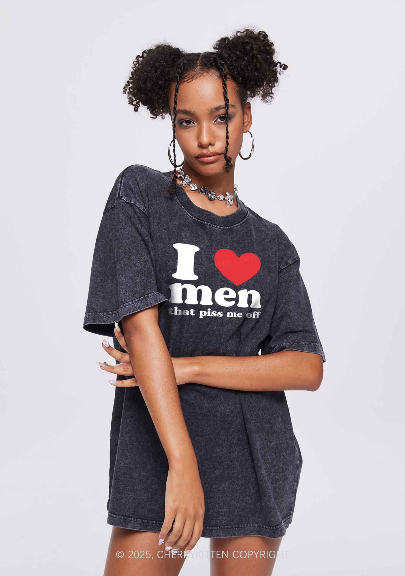 I Love Men Piss Me Off Y2K Shirts Washed Tee Cherrykitten - Image 2