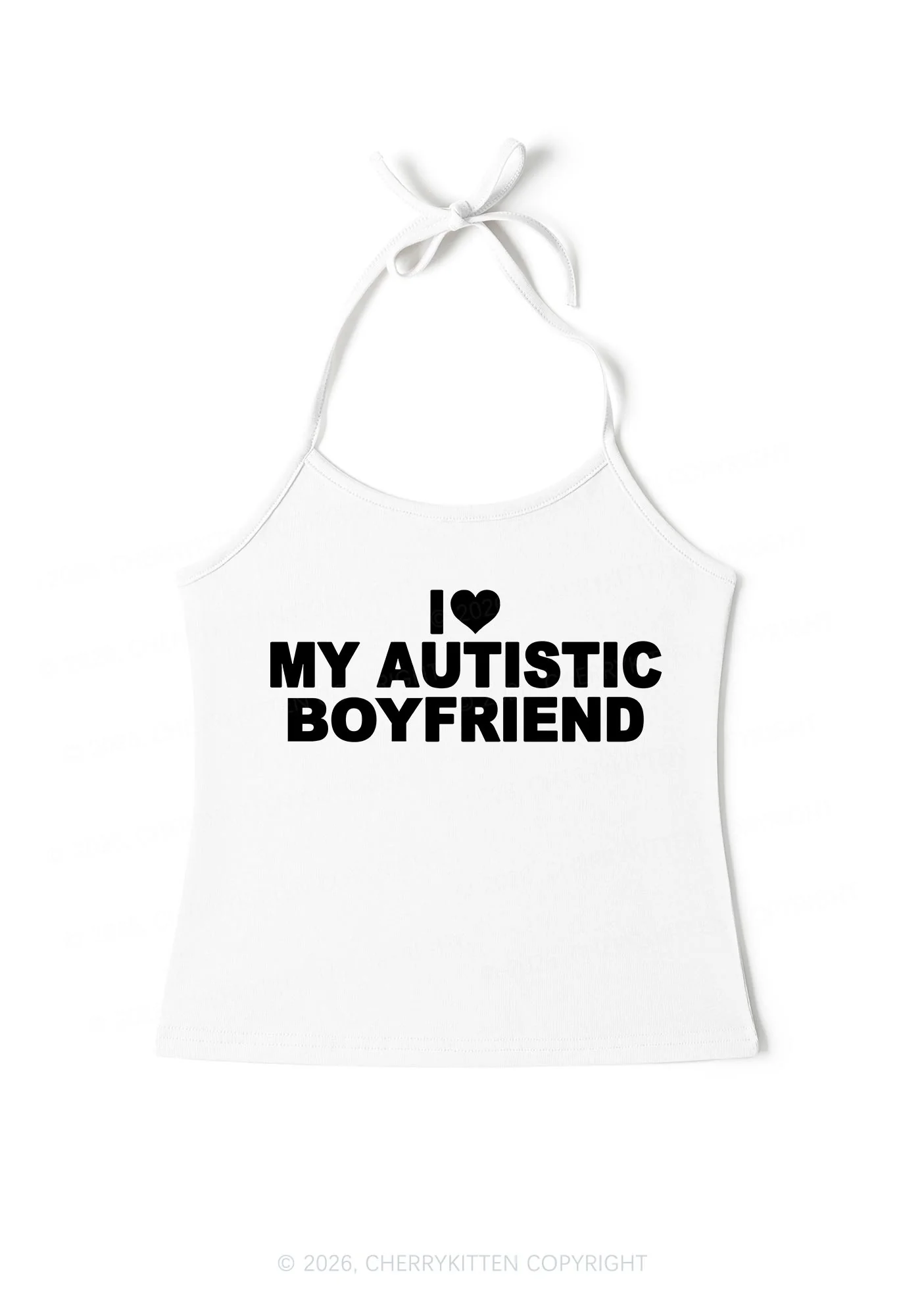 I Love My Autistic BF Valentine's Day Y2K Halter Neck Cami Cherrykitten - Image 4